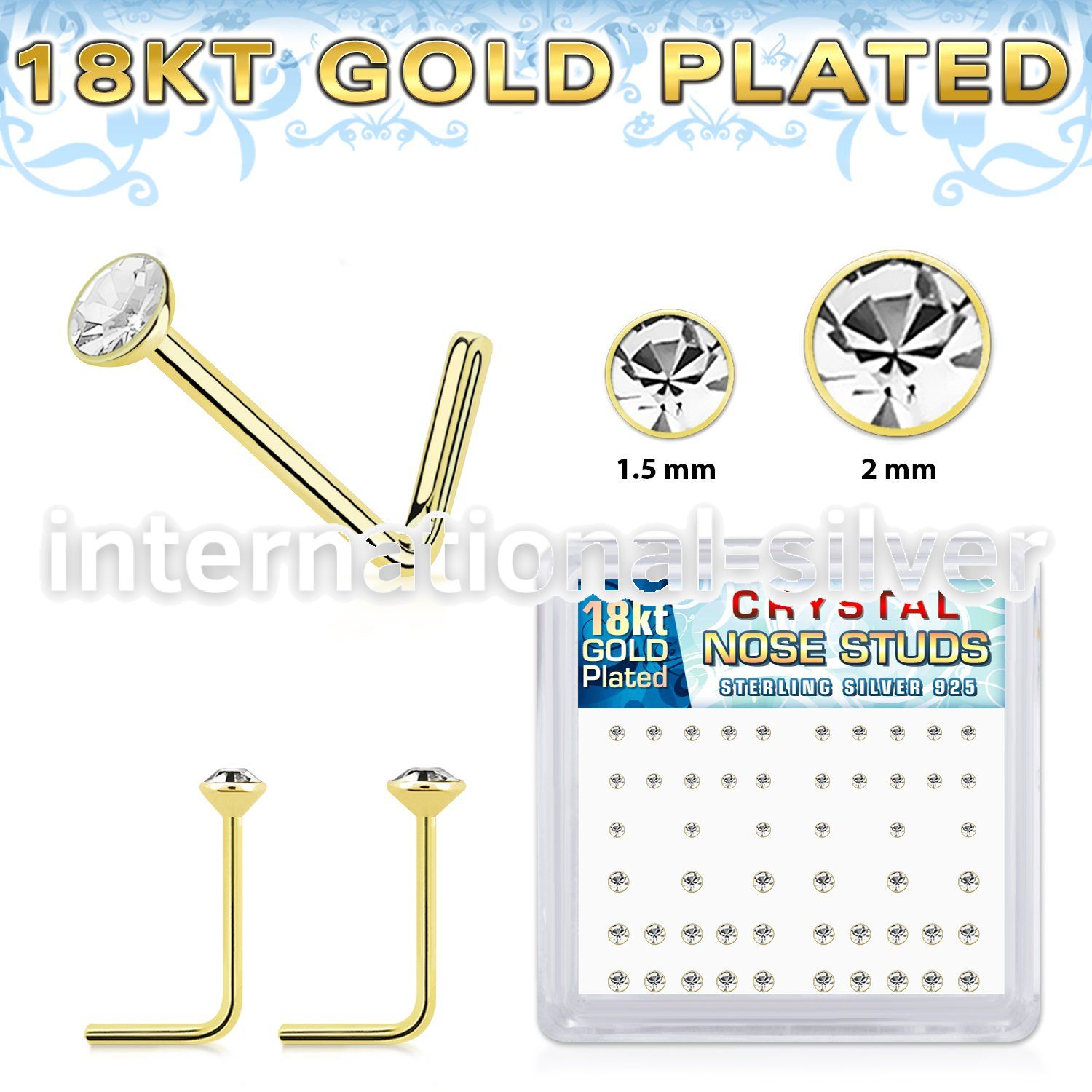18bxsmc8 18k gold silver l shaped nose studs 22g gem 52
