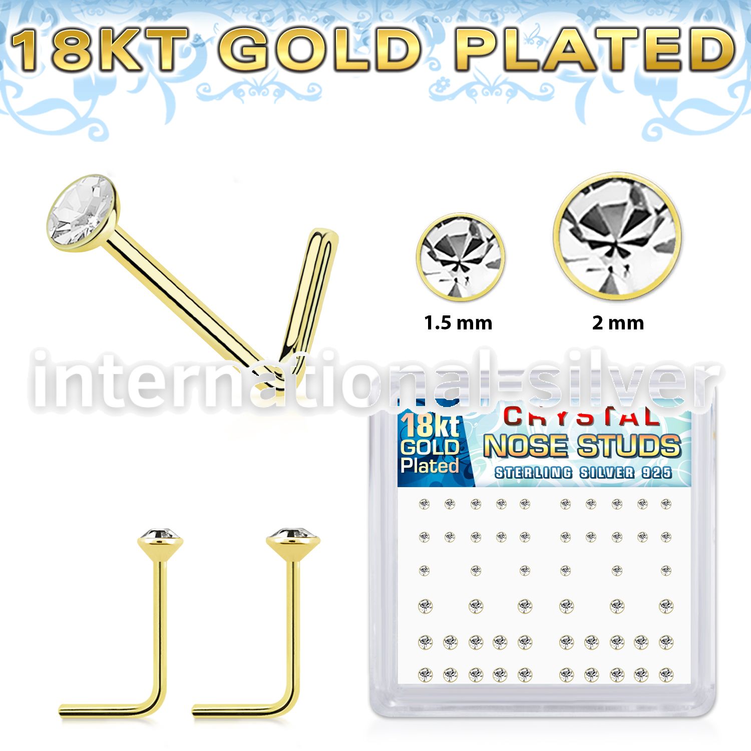 18bxsmc8 18k gold silver l shaped nose studs 22g gem 52
