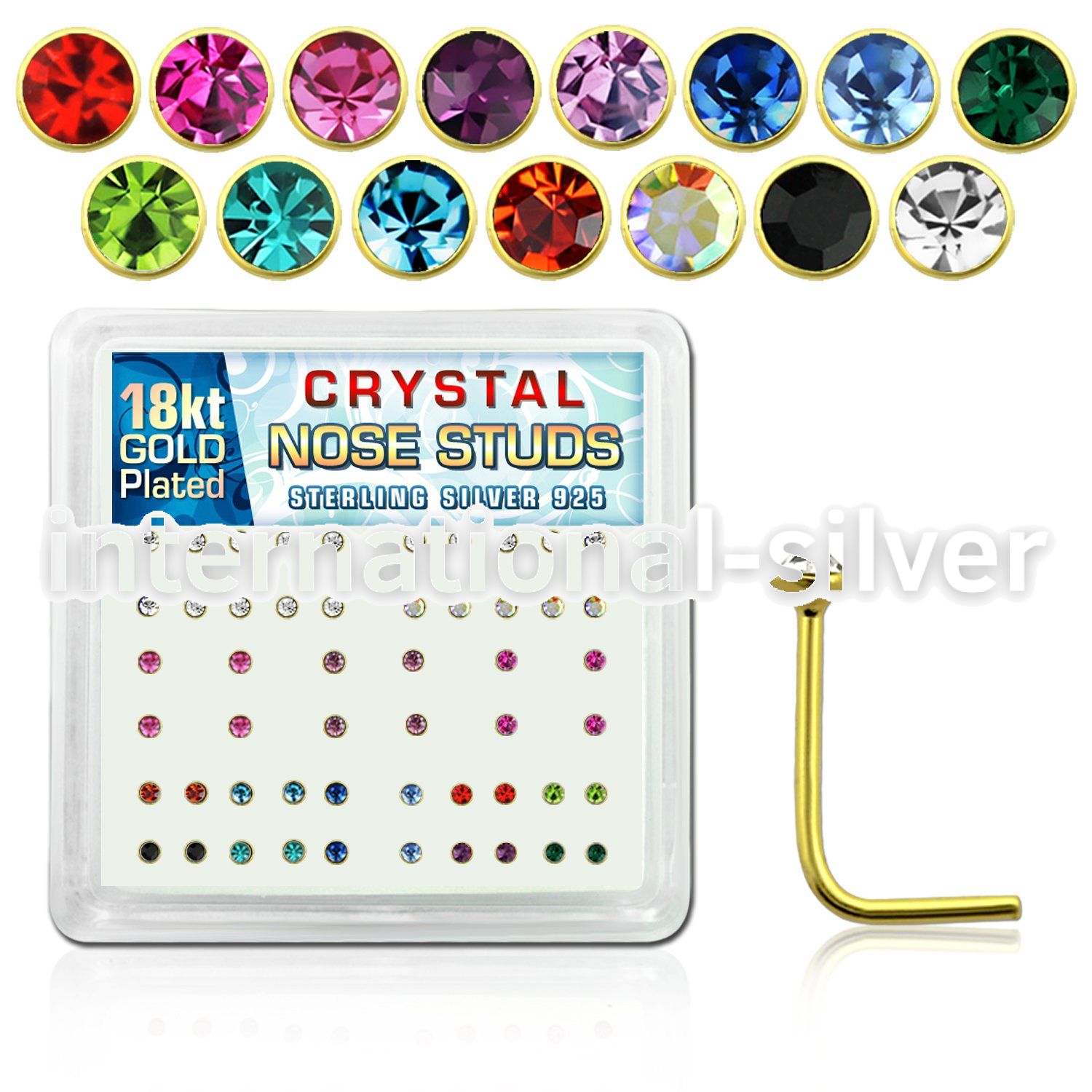 18s14xm l shape nose studs silver 925 