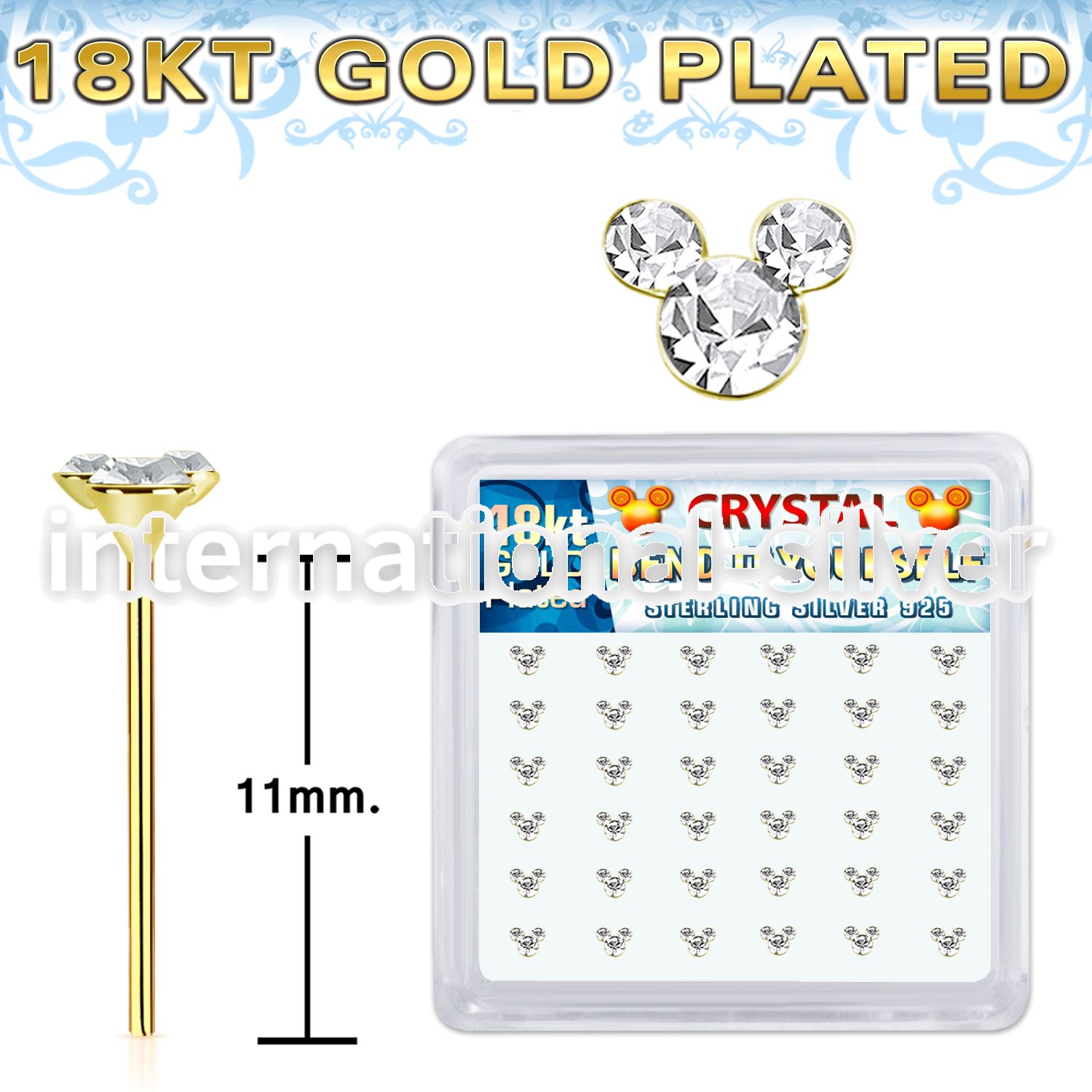 18ymos36 18k gold silver bend it to fit nose studs 22g mouse