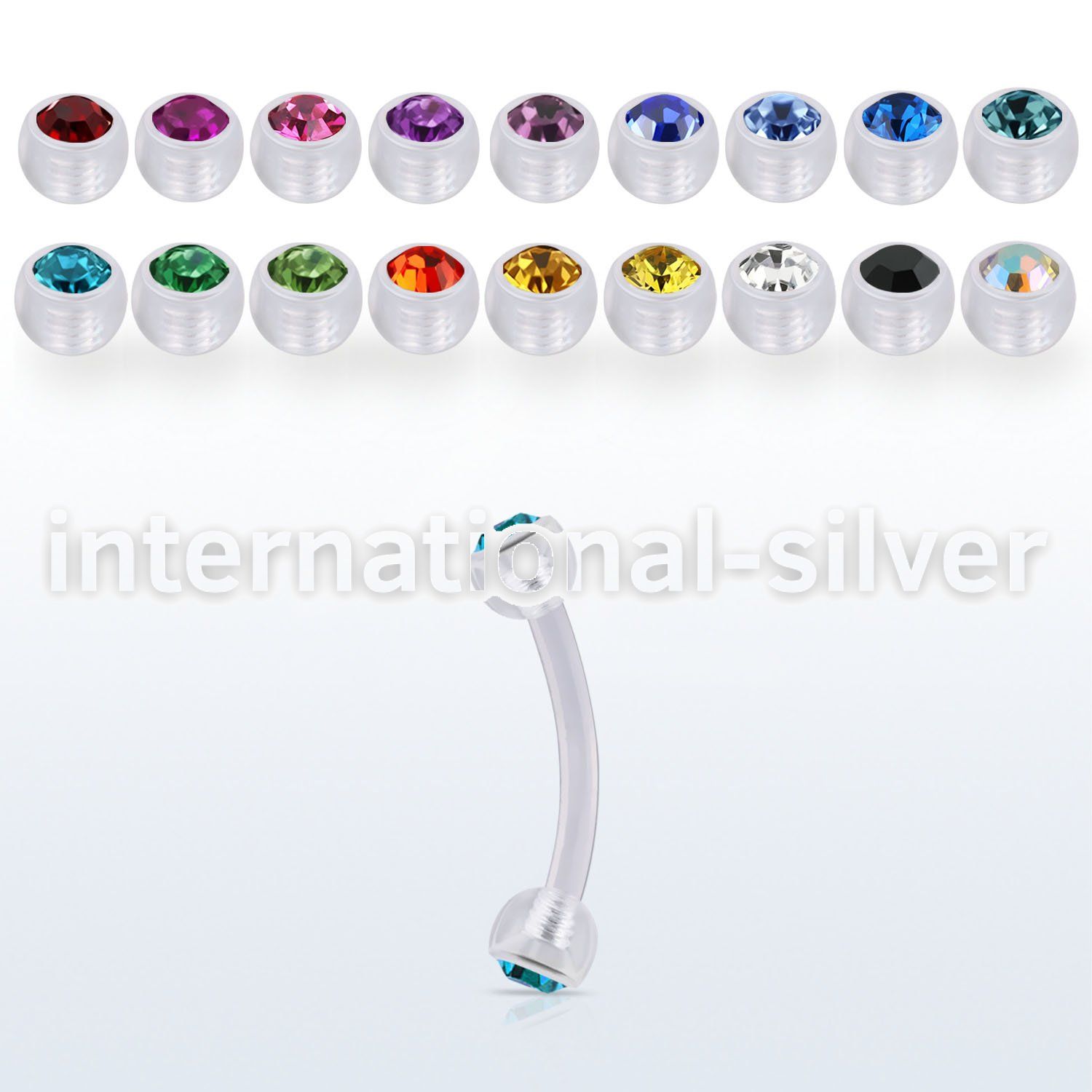 abneajb3 acrylic eyebrow banana w 3mm balls w bezel set crystals