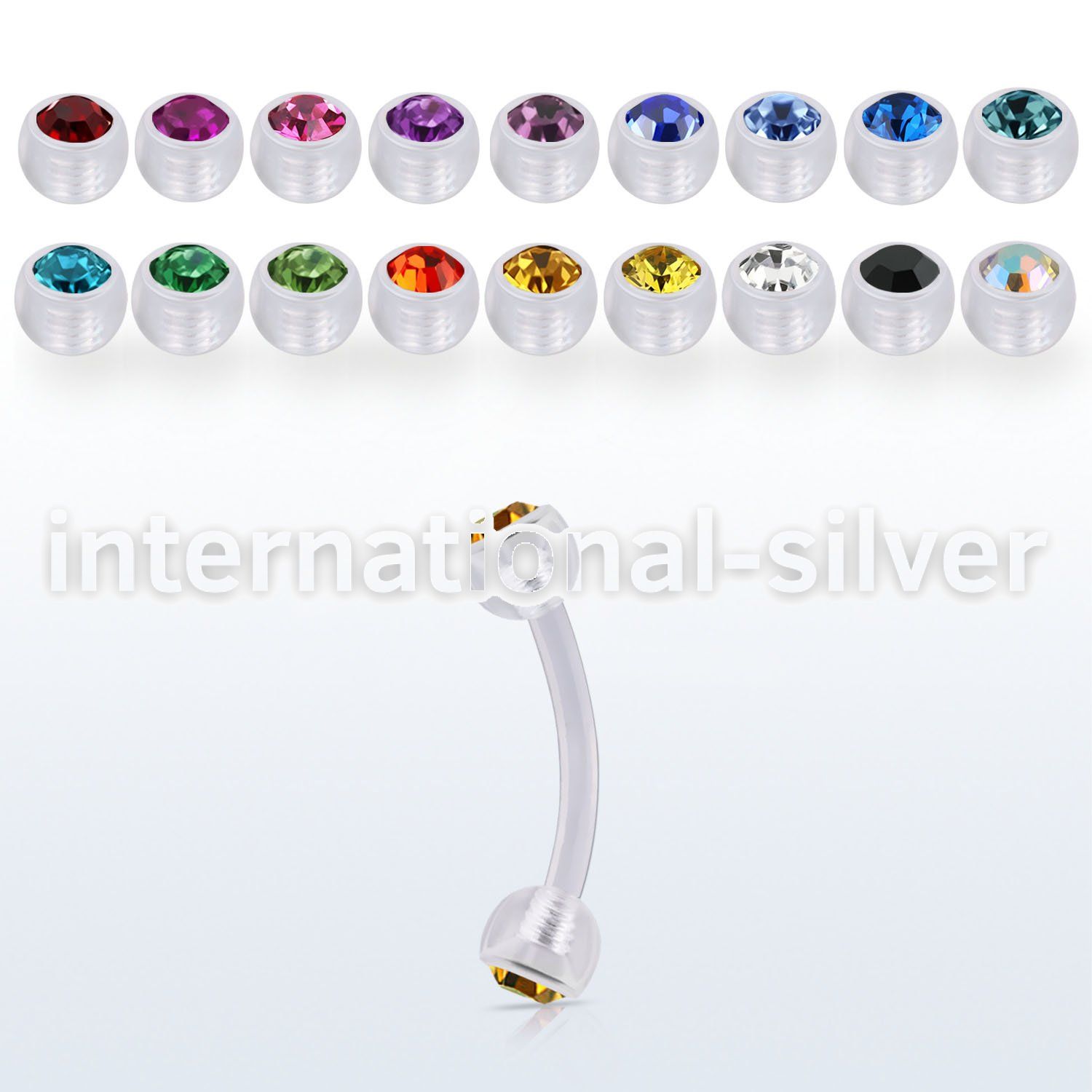 abneajb4 acrylic eyebrow banana w 4mm balls w bezel set crystals