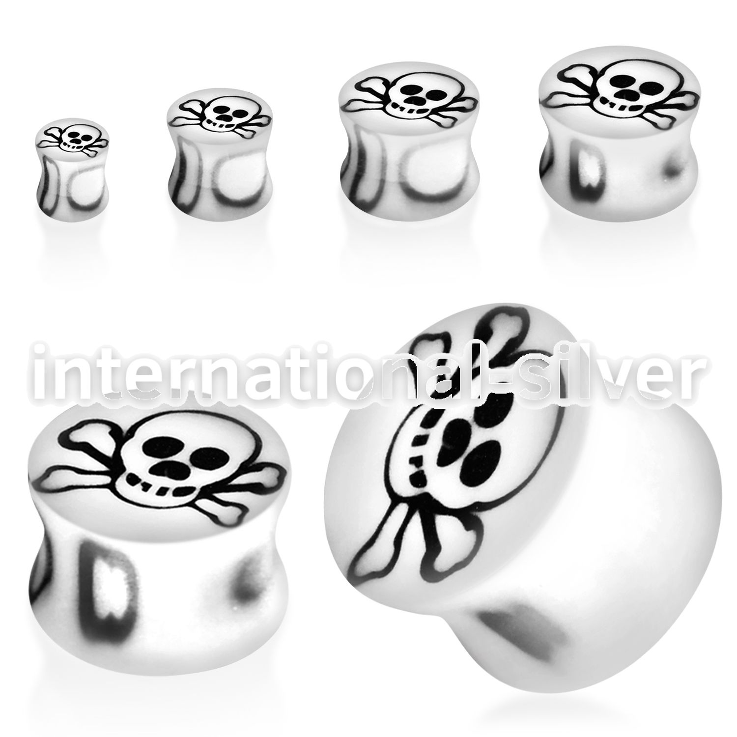 acpb acrylic double flared plug with skull pattern