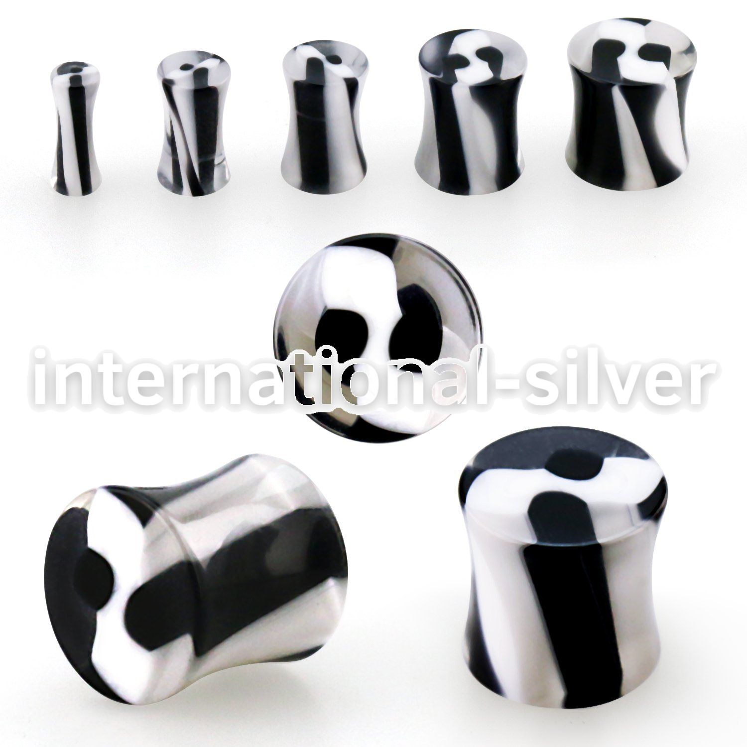 acpf solid acrylic double flared plug w black white swirl