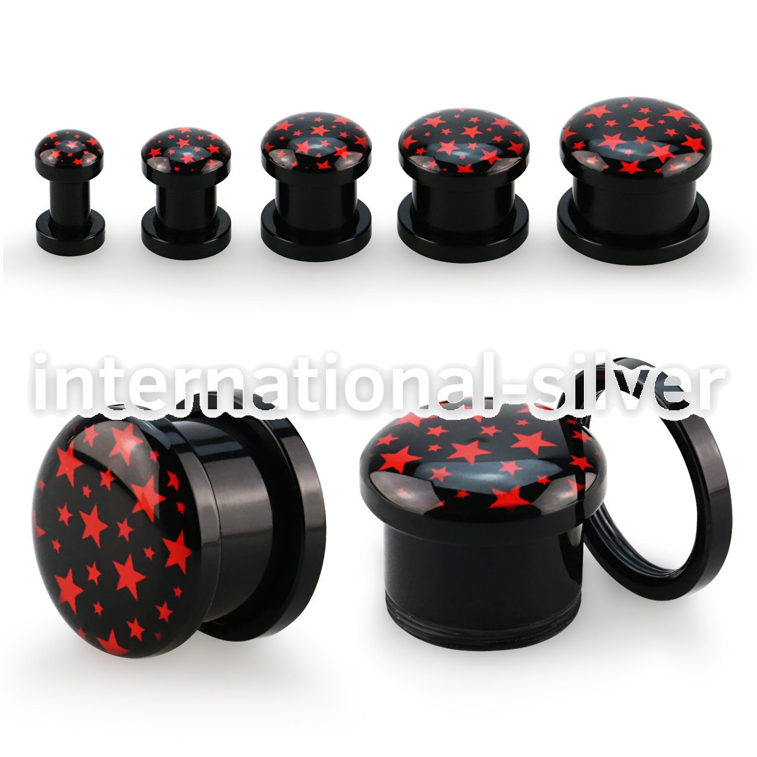 afpp black acrylic screw fit logo plug w red stars