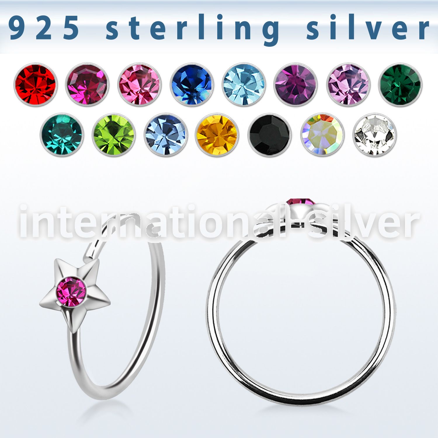 aghsm22 925 sterling silver seamless nose ring color gem star