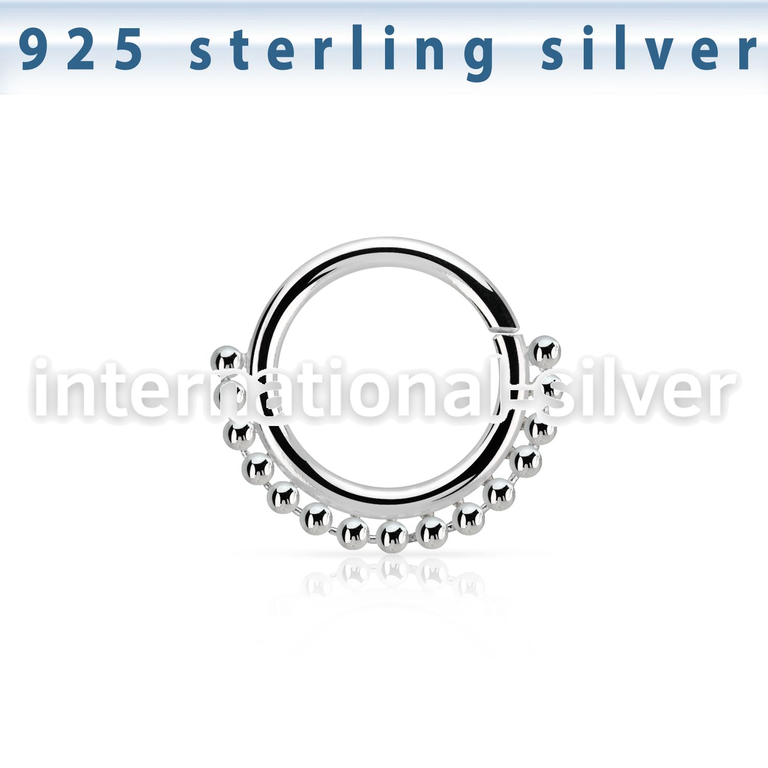 agspv16 silver seamless septum ring 16g small beads