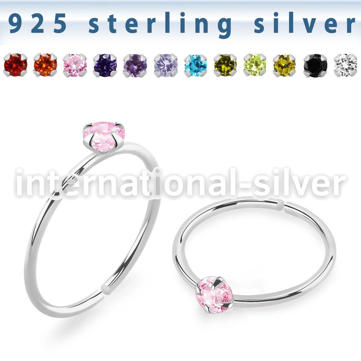 agzm22 silver seamless nose ring 22g round color cz