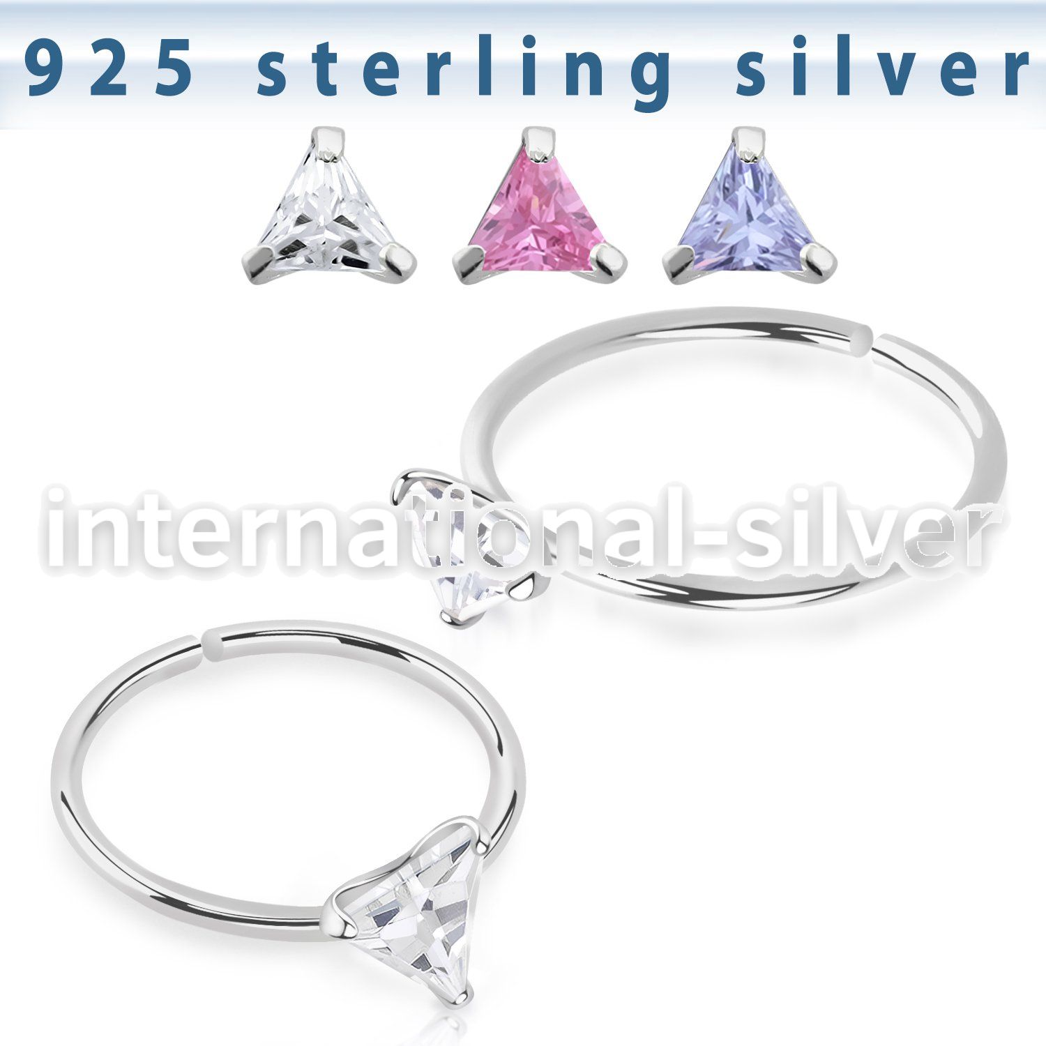 agztm22 silver seamless nose ring 22g triangle color cz