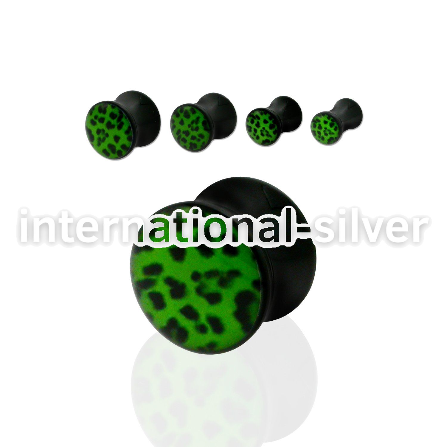 apgaa acrylic double flared plug w green black leopard logo