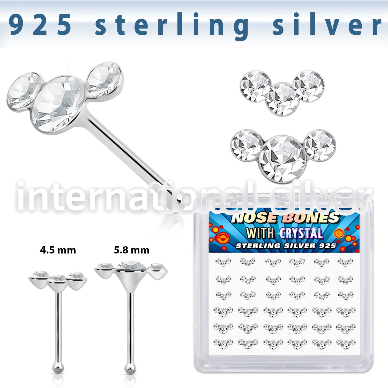 b36cumxc silver nose bones 22g crystals curved 36