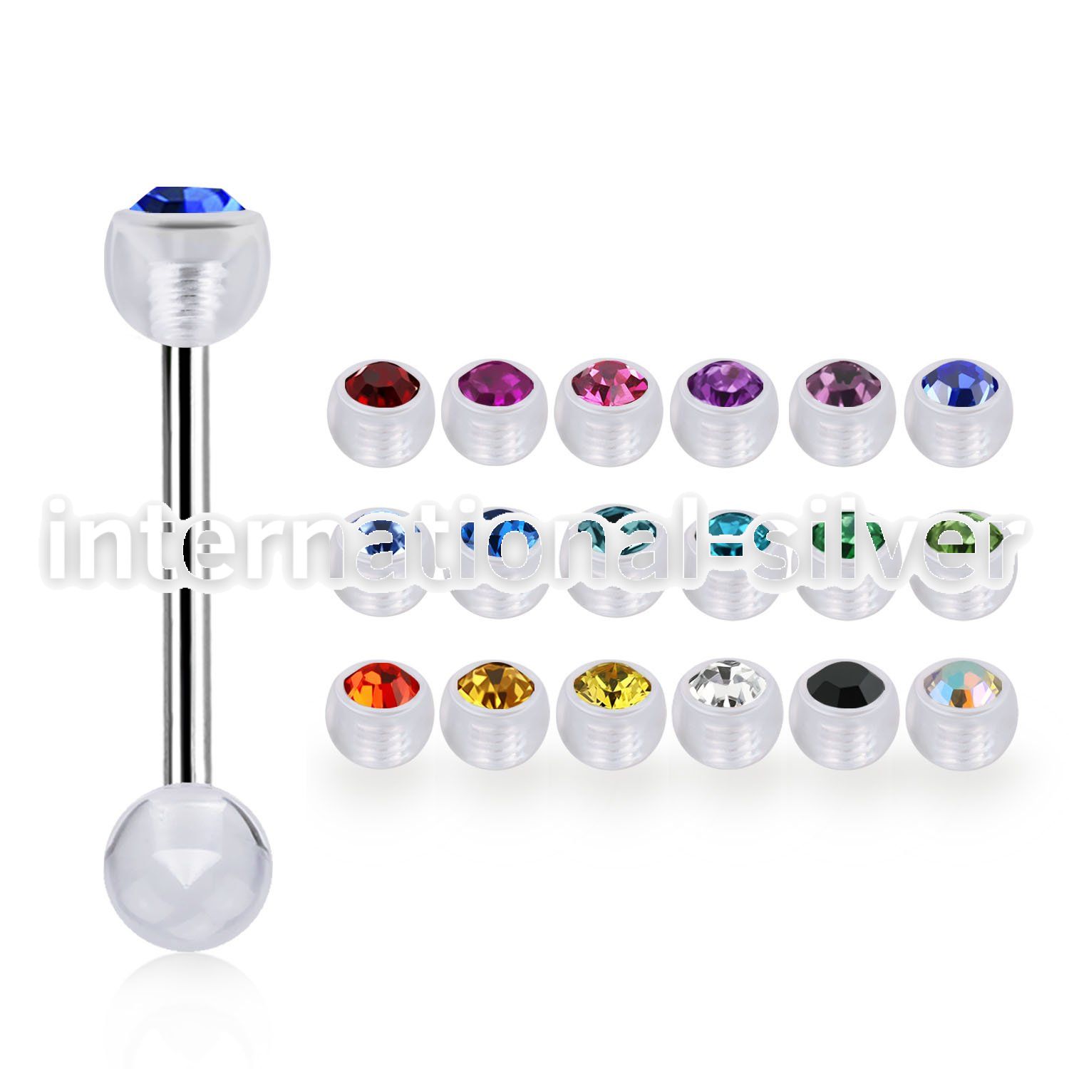 bbajb5 straight barbells surgical steel 316l with acrylic parts tongue