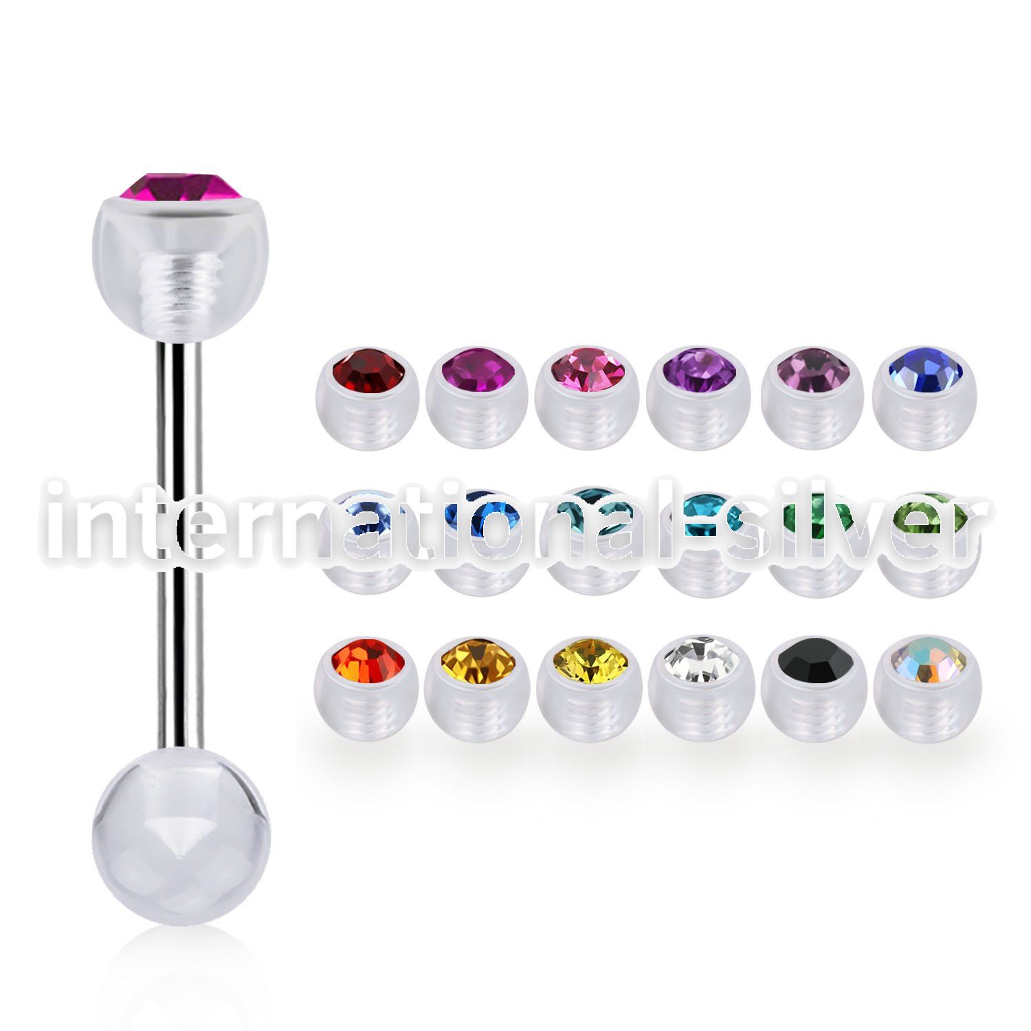 bbajb6 straight barbells surgical steel 316l with acrylic parts tongue