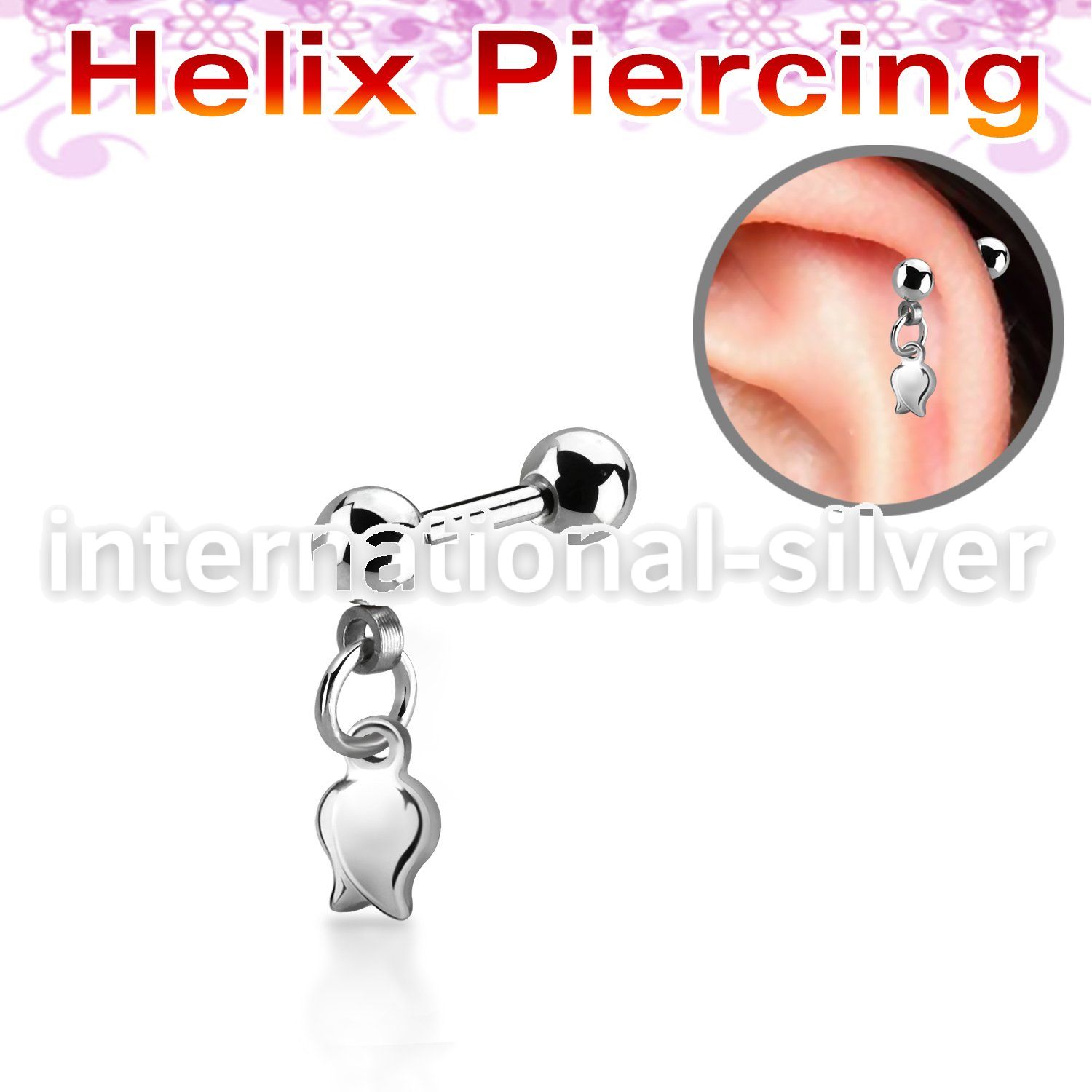 bber82 316l steel helix barbell, 16g w 4mm ball tulip 