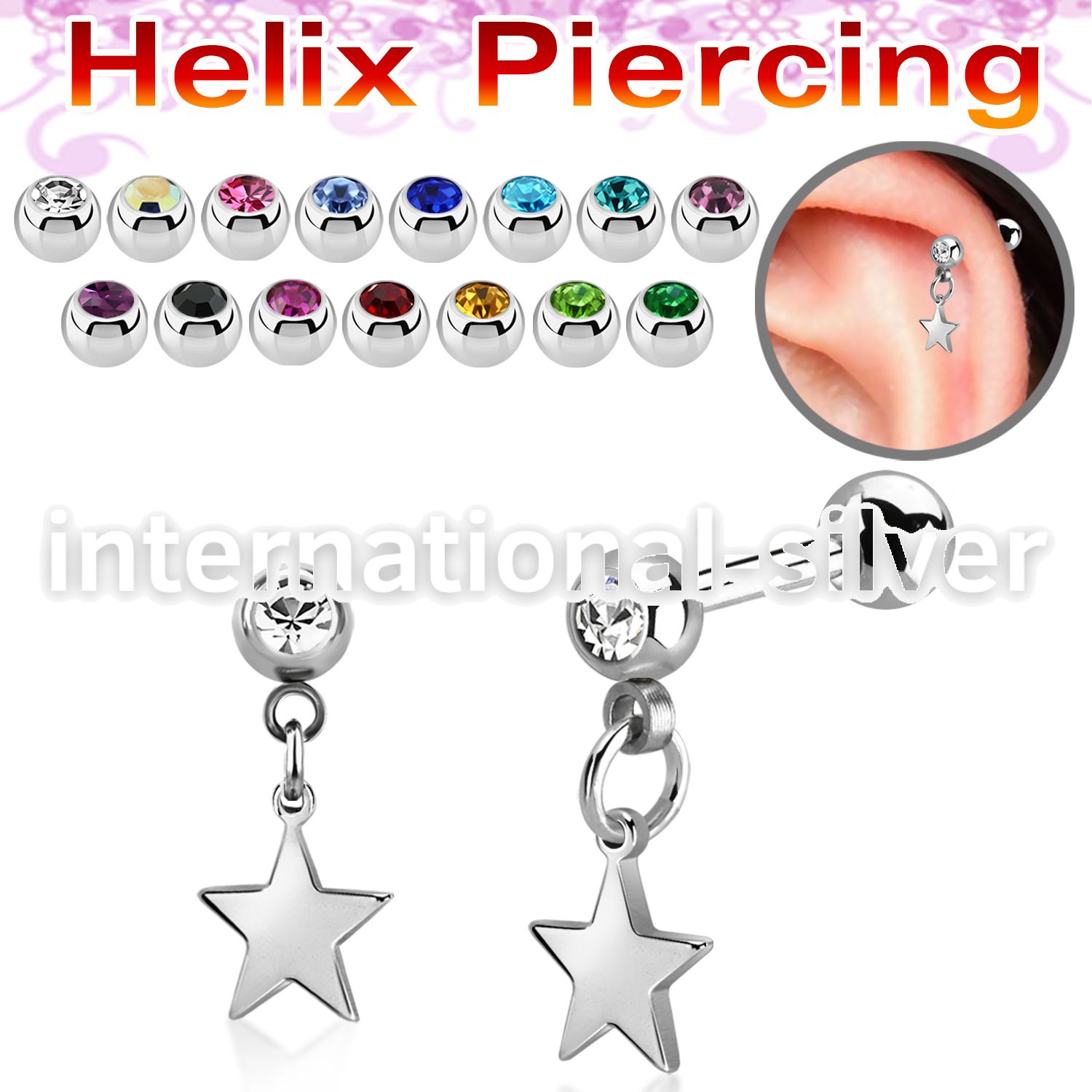 bber90 surgical steel barbells helix piercing