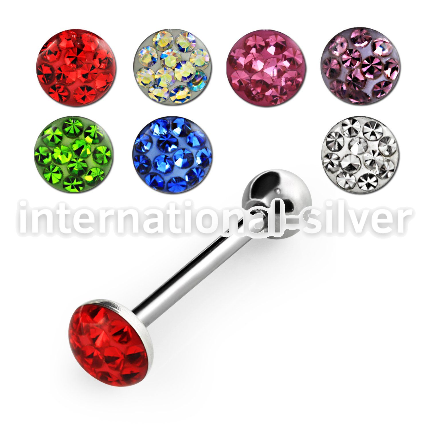 bbfc3x 316l steel tongue barbell with 5 5mm top with crystal