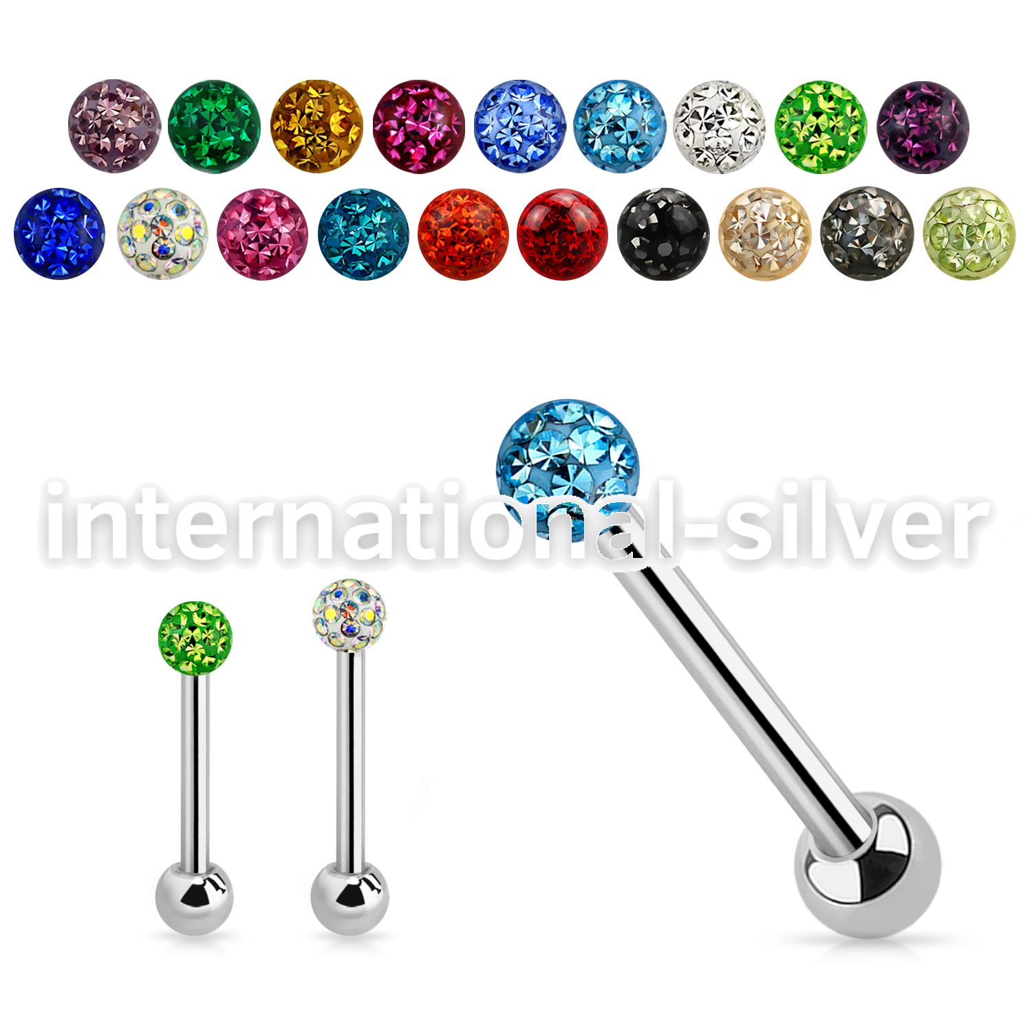 bbfr5 316l steel tongue barbell with 6mm ferido crystal ball