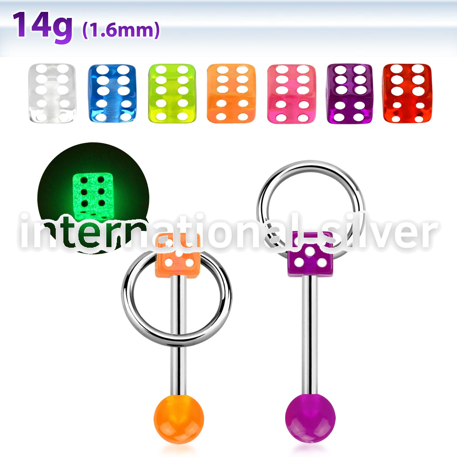 bbgldisl straight barbells surgical steel 316l with acrylic parts tongue