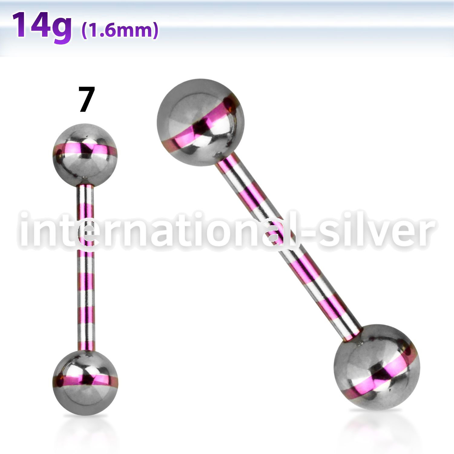 bbgtrb zebra striped pvd 316l steel tongue barbell w 6mm ball
