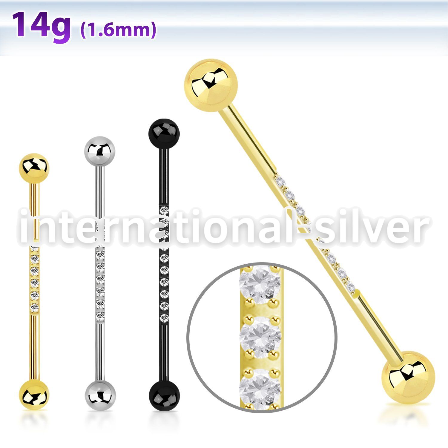 bbindz pvd plating titanium 14g industrial barbell cz