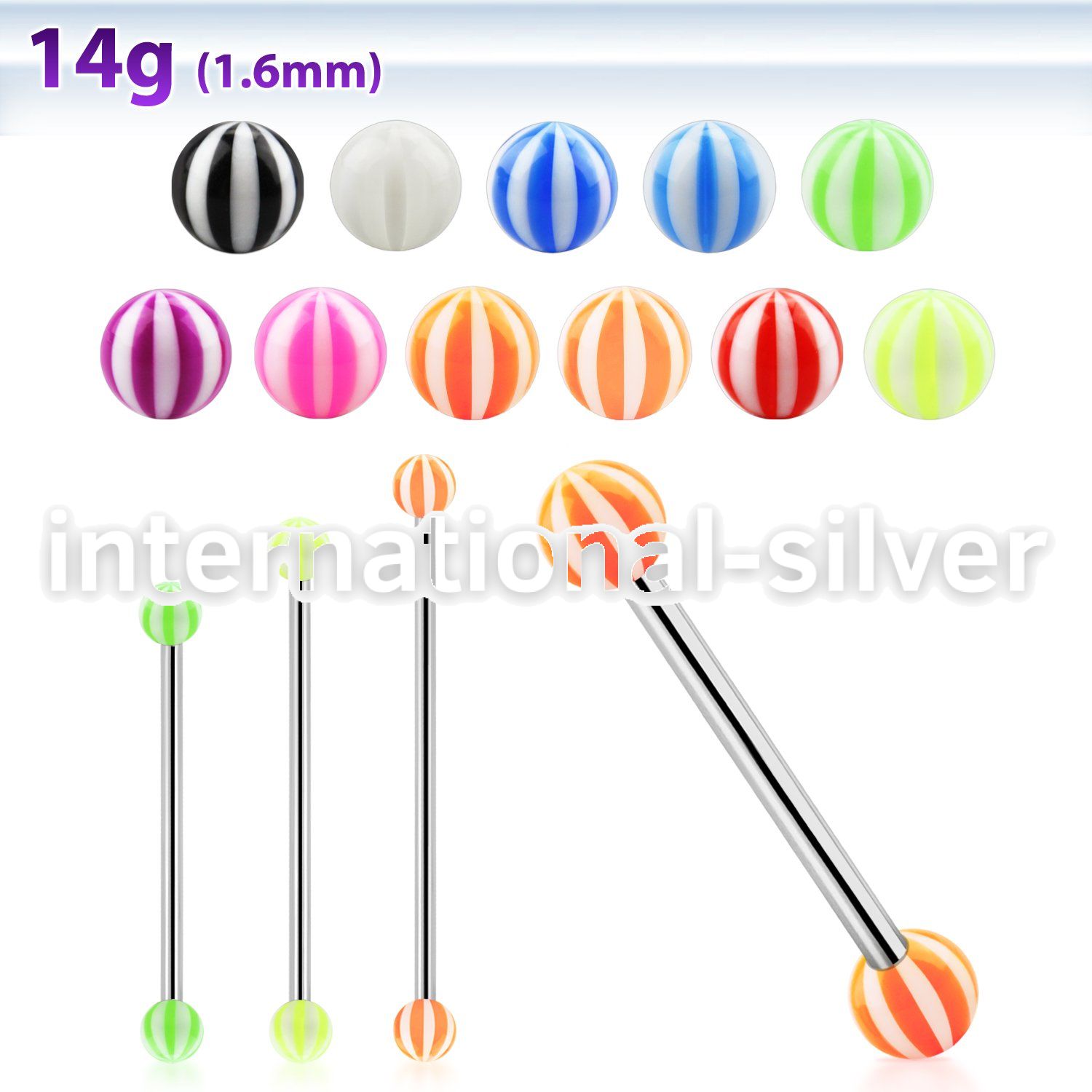 bbivbe5 straight barbells surgical steel 316l with acrylic parts 