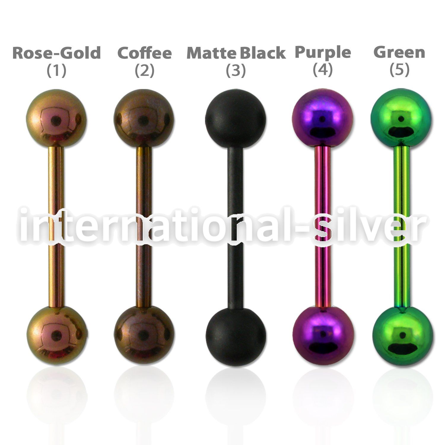 bbtt speacial color pvd 316l steel tongue barbell w 6mm ball