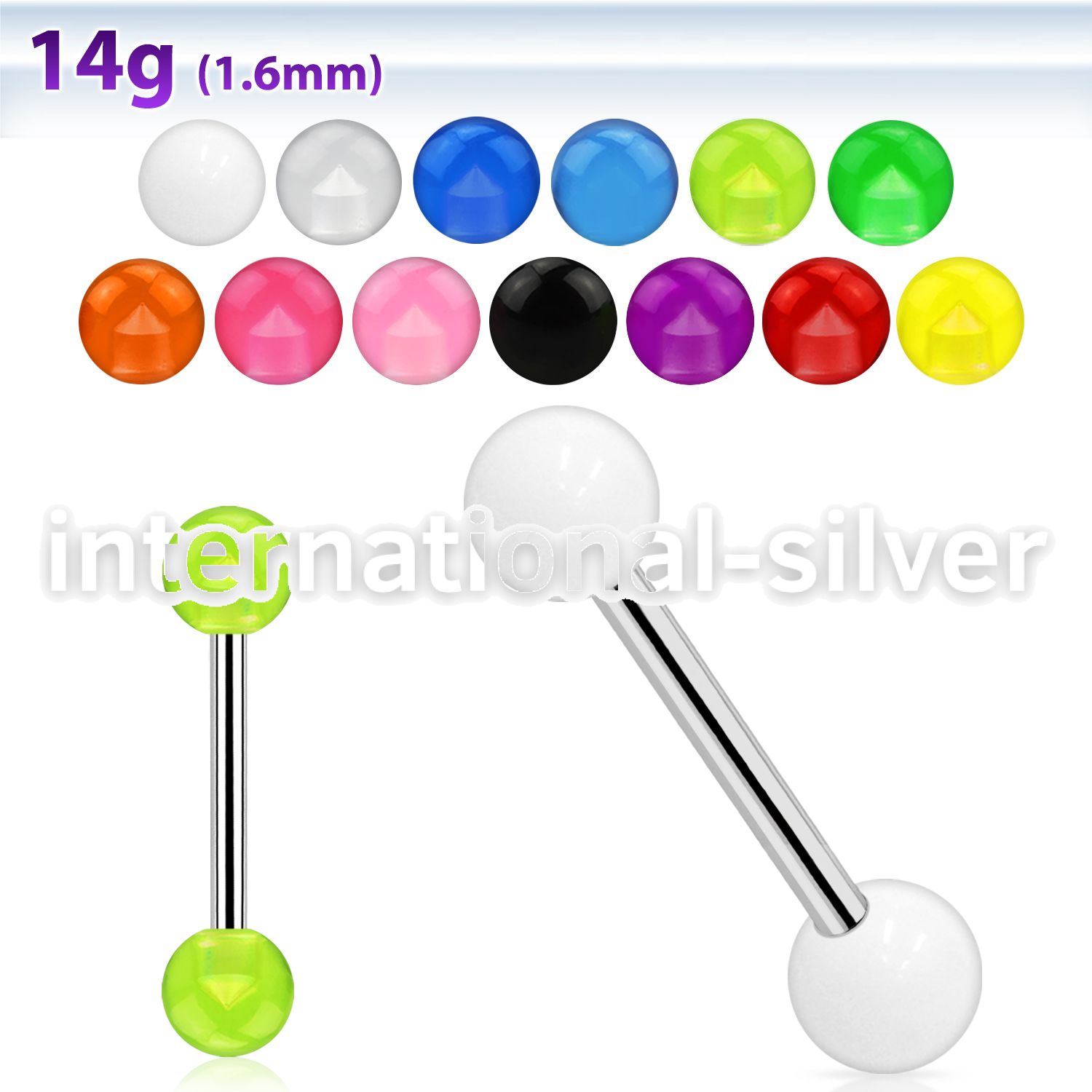 bbuv straight barbells surgical steel 316l with acrylic parts tongue