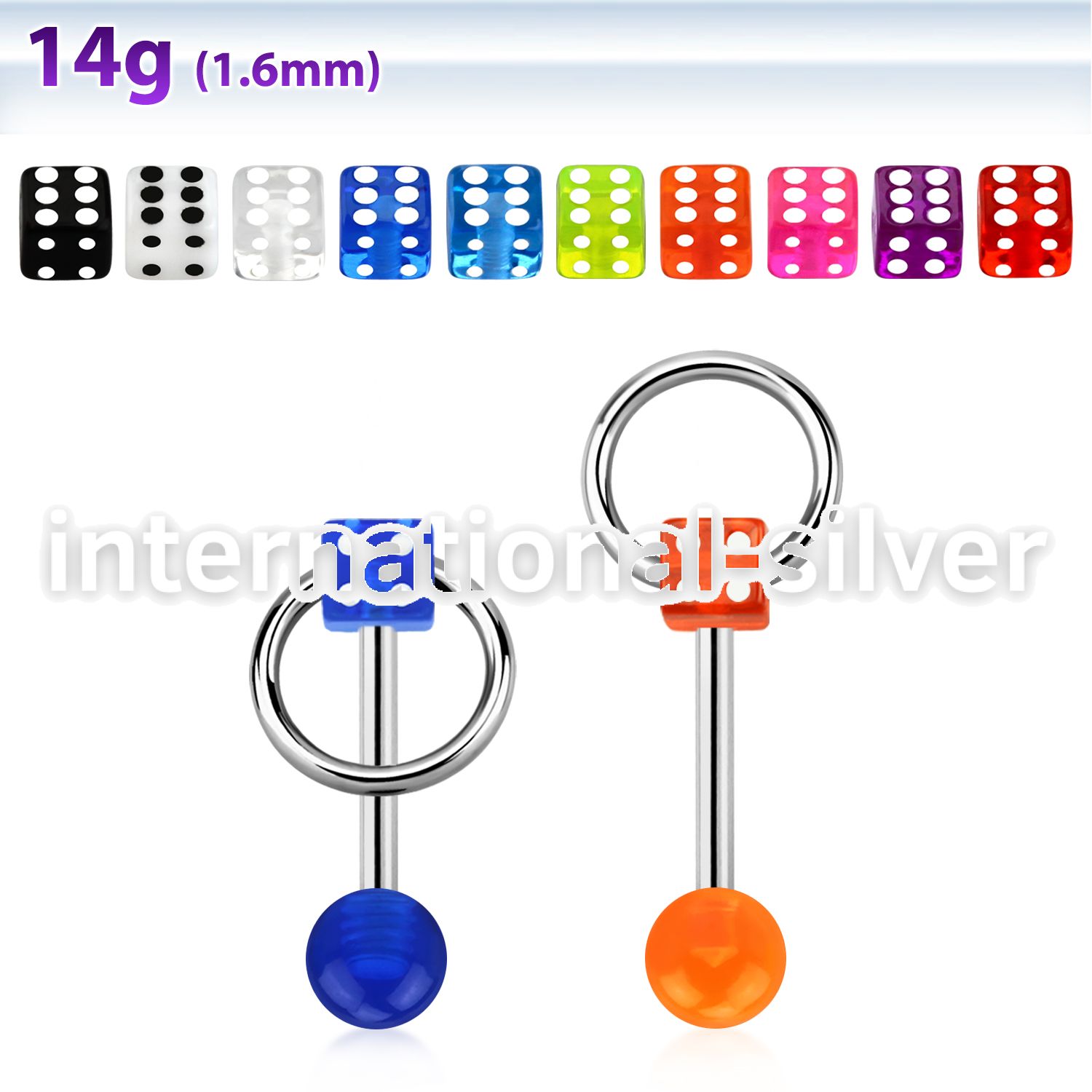 bbuvdisl straight barbells surgical steel 316l with acrylic parts tongue