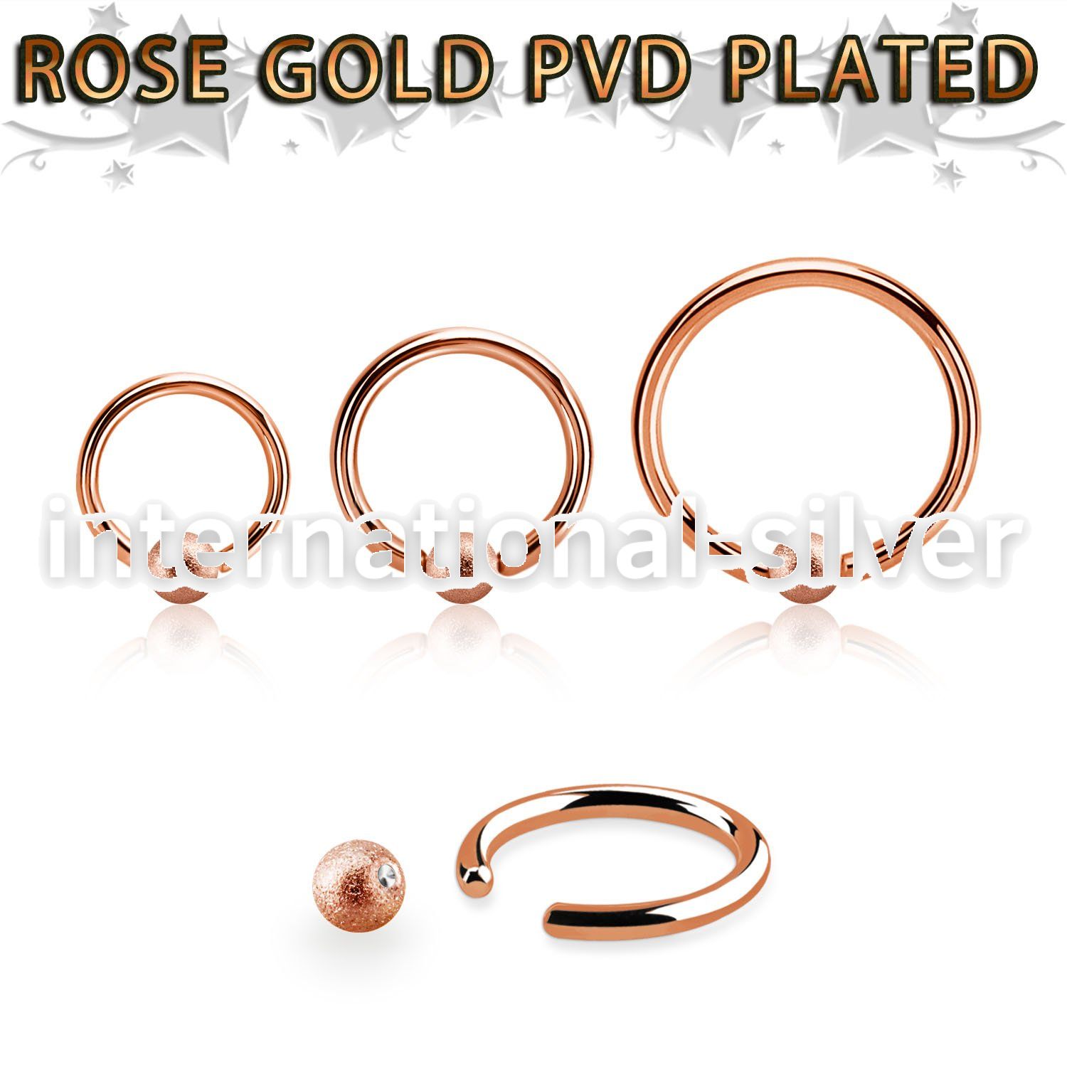 bcrr14f4 rose gold steel captive bead ring, 14g w 4mm frosted ball