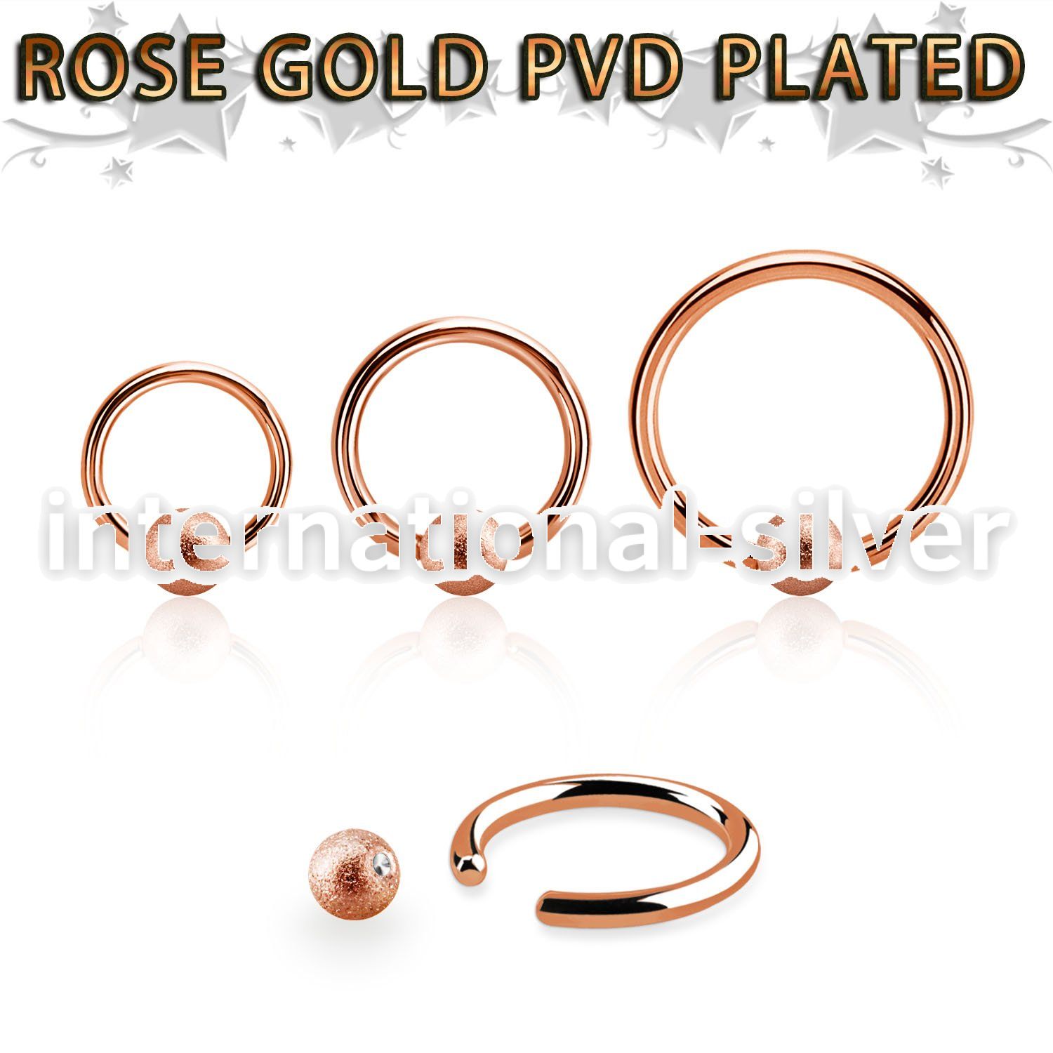 bcrr14f5 rose gold steel captive bead ring, 14g w 4mm frosted ball