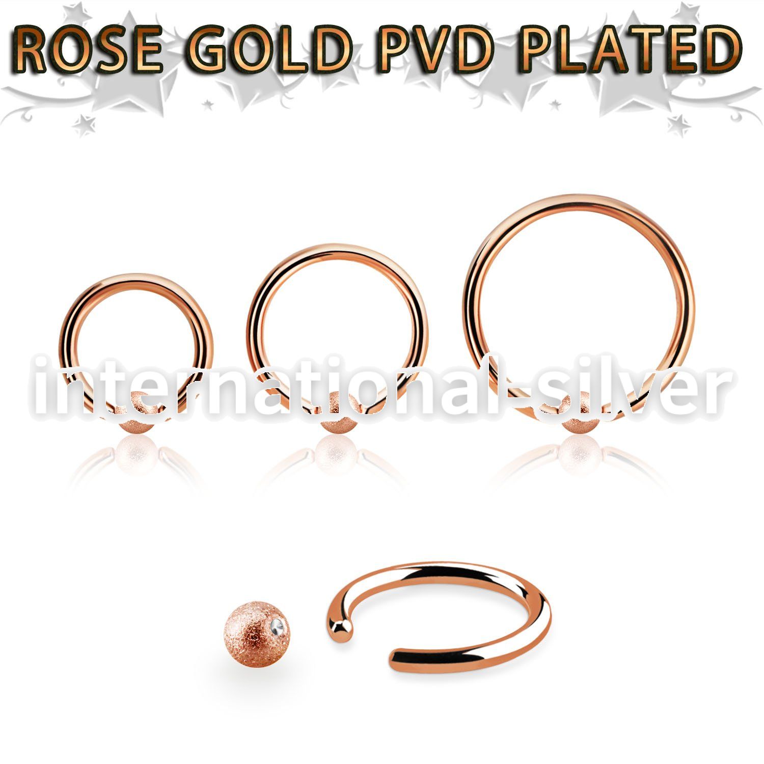 bcrr16f3 rose gold captive bead ring, 16g w 3mm frosted ball