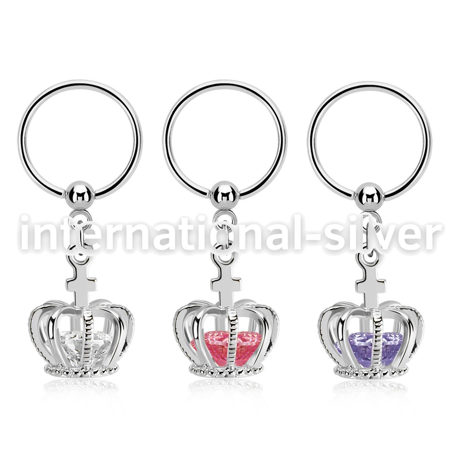 bcrsz590 316l steel bcr, 16g w dangling crown w cz