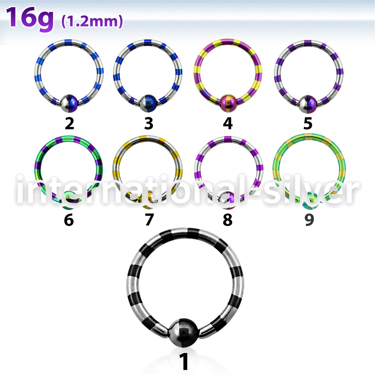 bctl16 hoops captive rings anodized surgical steel 316l nose
