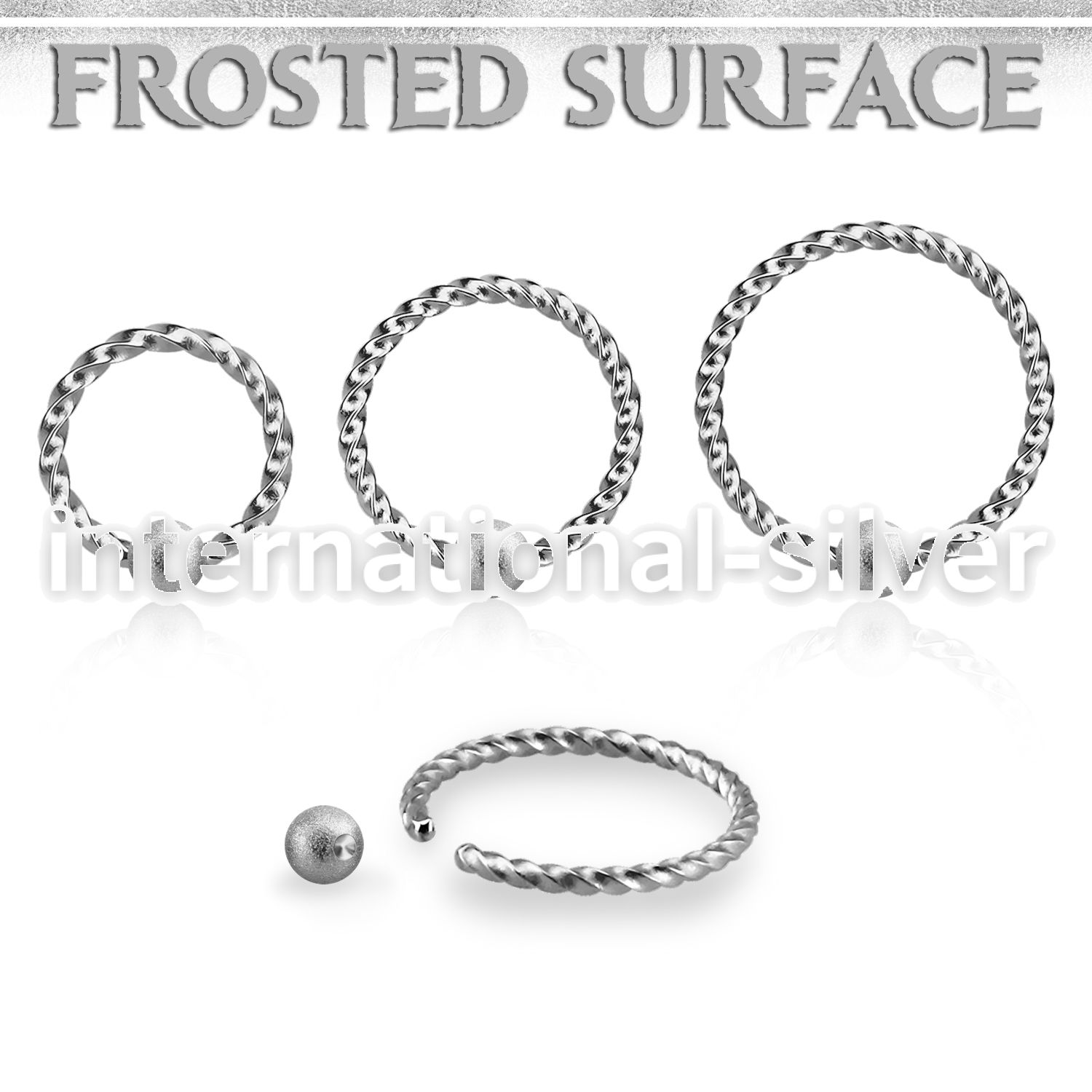 bcw18f3 captive bead ring 1mm twisted wire w 3mm frosted ball