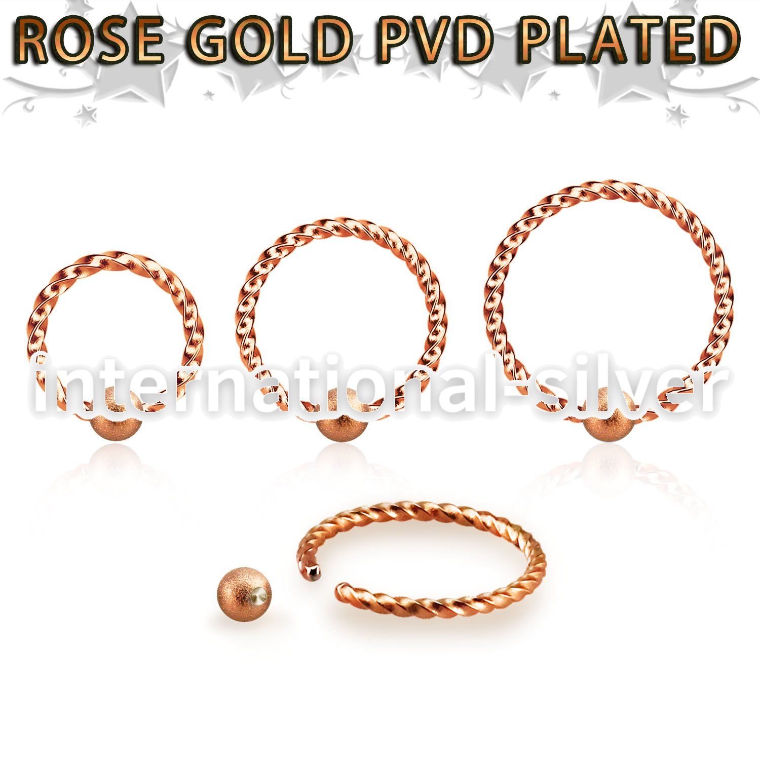 bcwr18f3 rose gold captive bead ring twisted wire w frosted ball