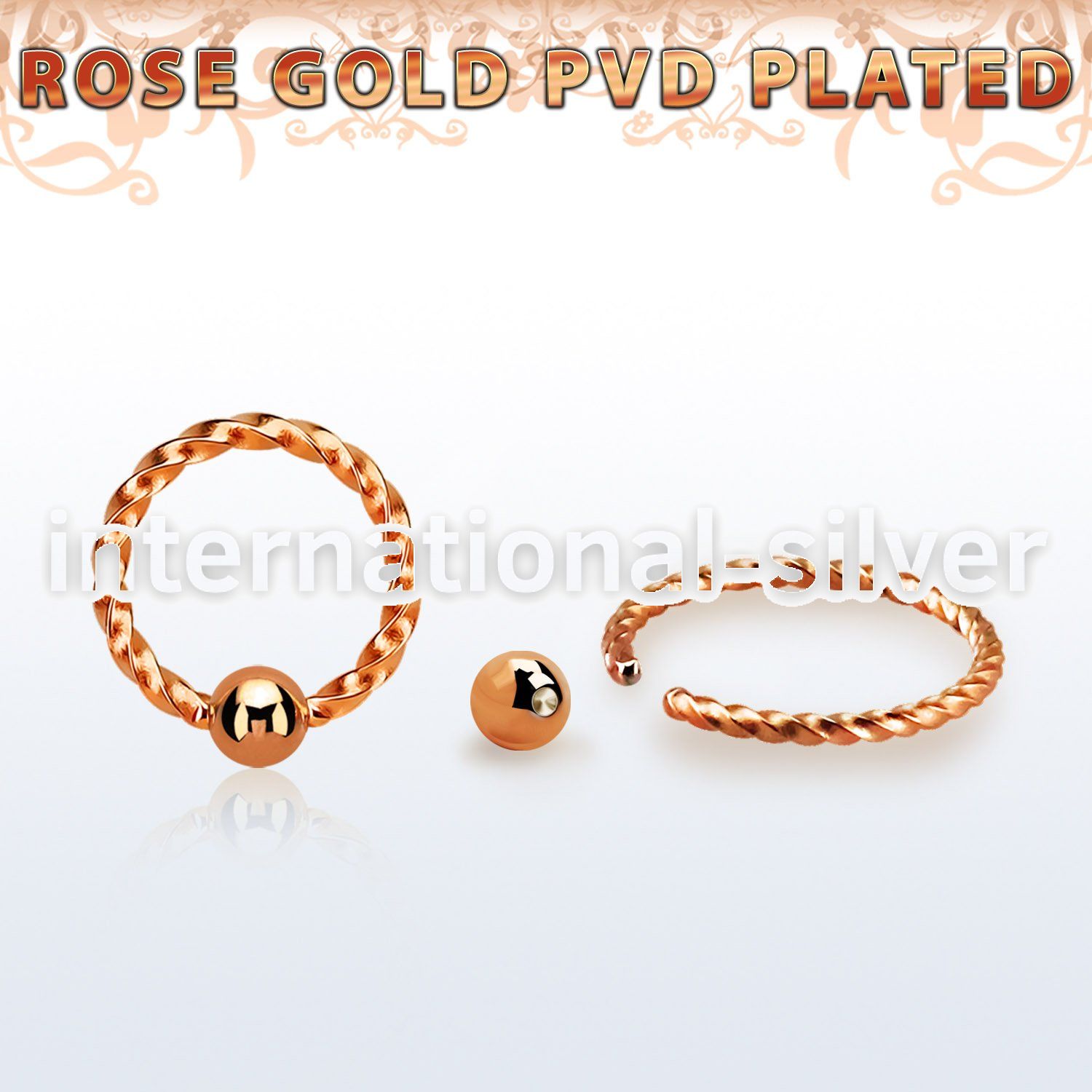 bcwtt18s rose gold plated steel ball closure ring w twisted wire