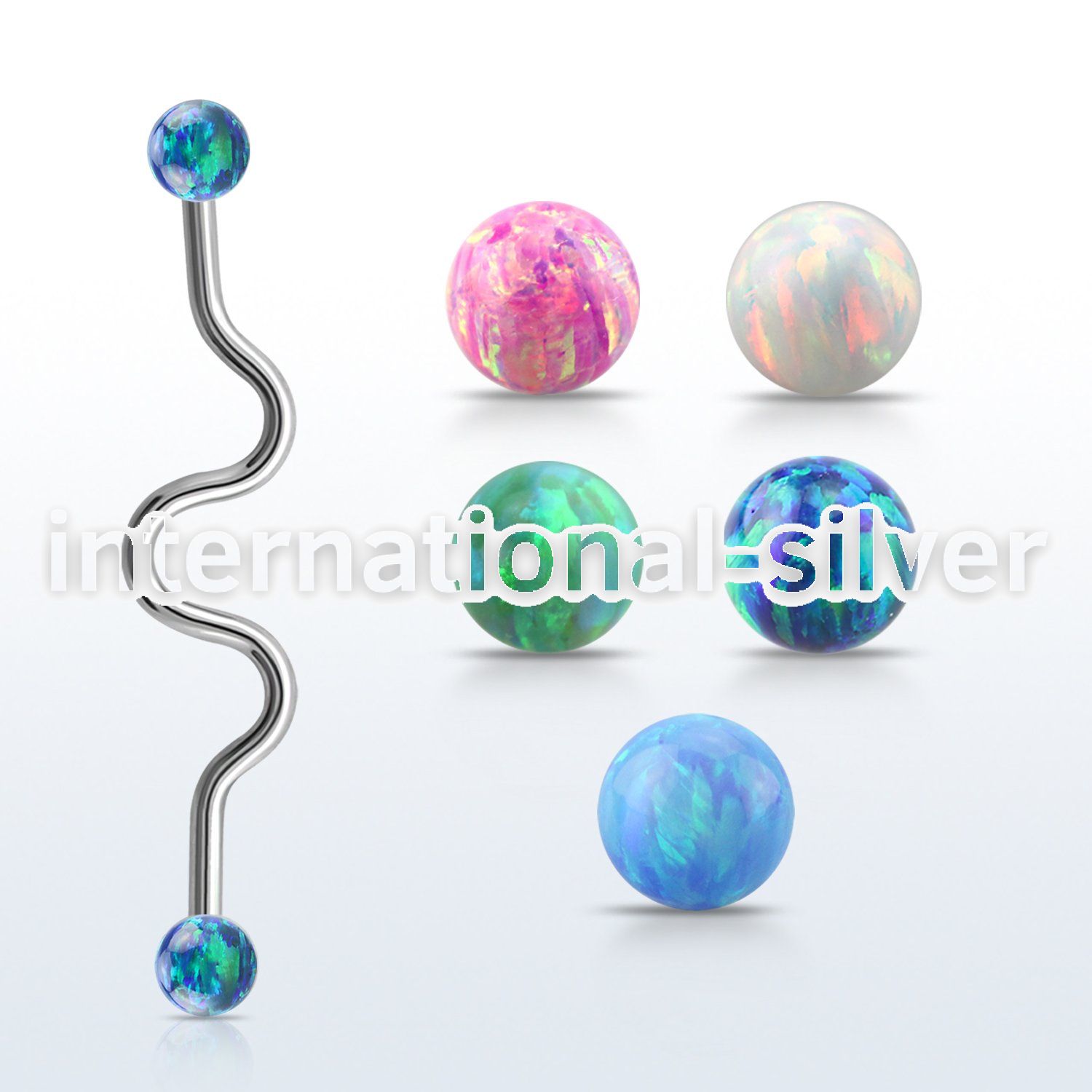 bdao4 steel industrial zig zag barbell w synthetic opal balls