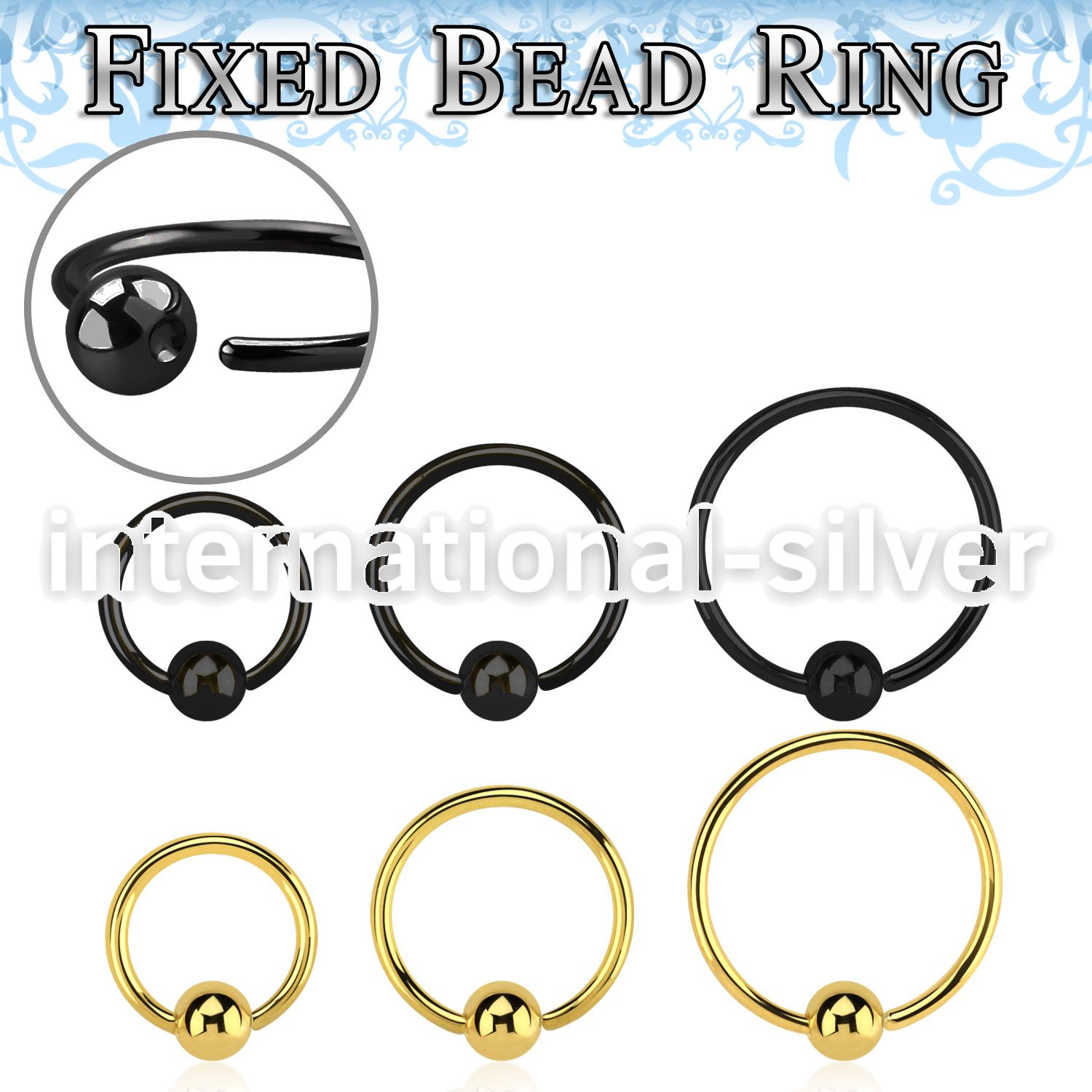 bedrt20g anodized steel fixed bead ring, 20g w a 3mm ball