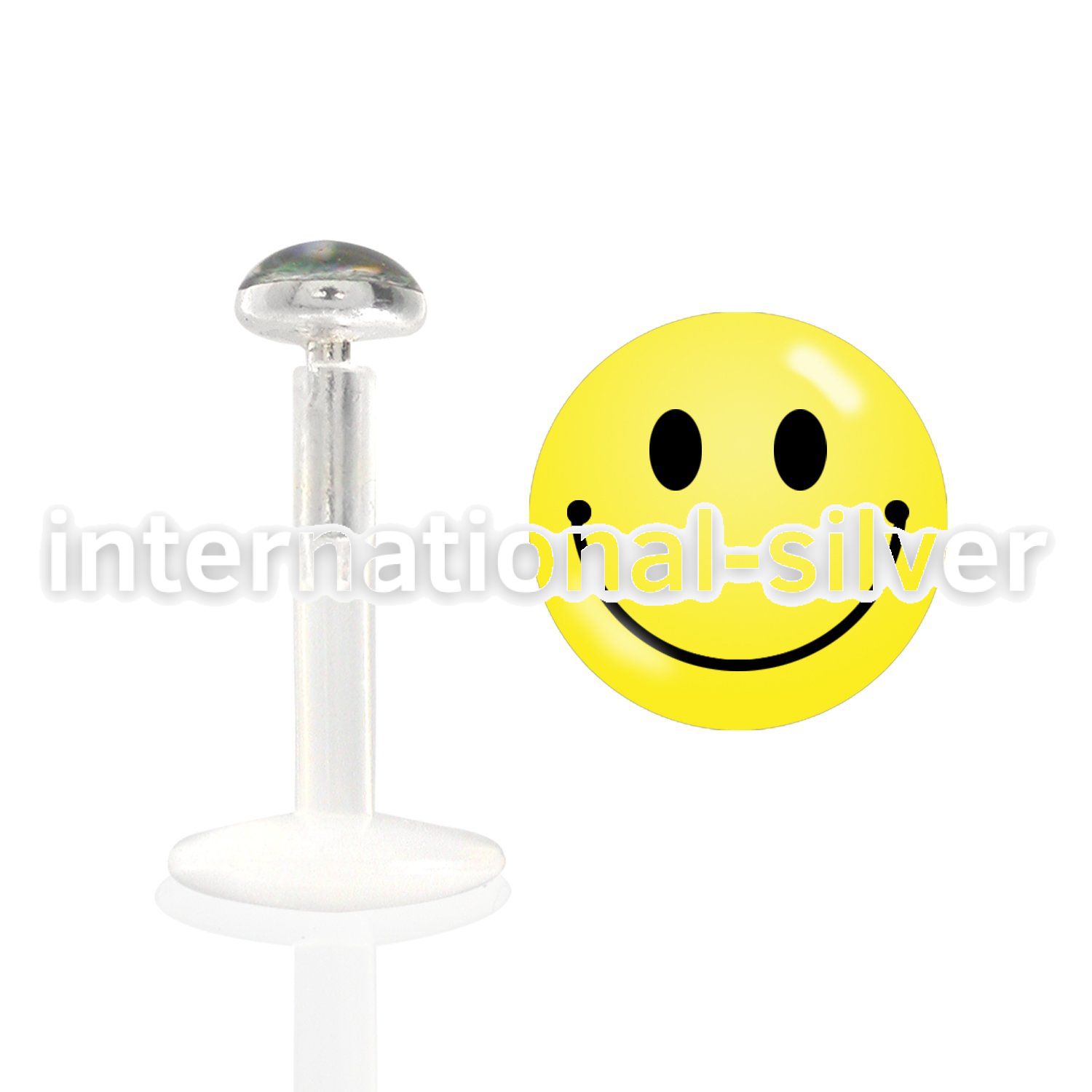 bilg21 bio flex labret w 3mm flat silver top with smiley logo
