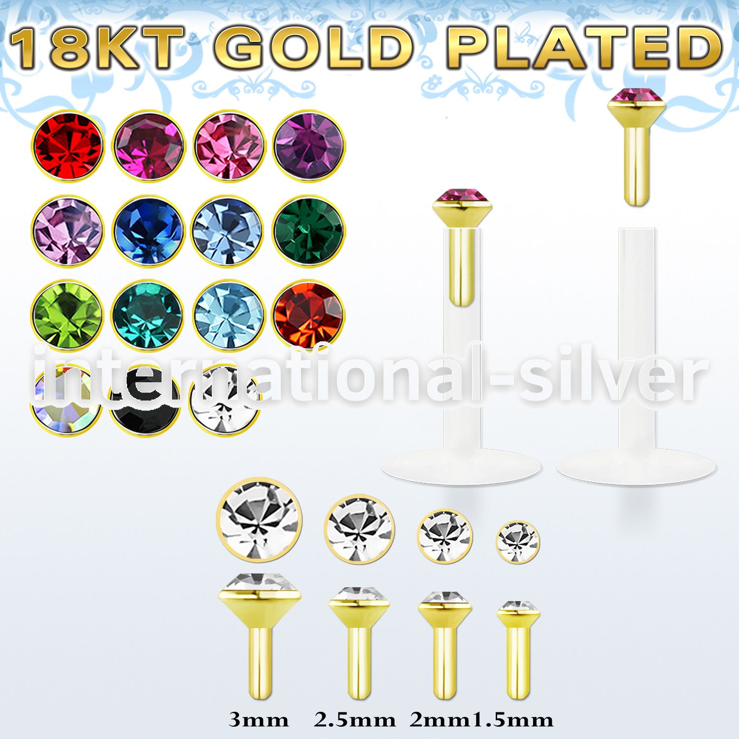 bilrg clear ptfe flexible labret colored gem