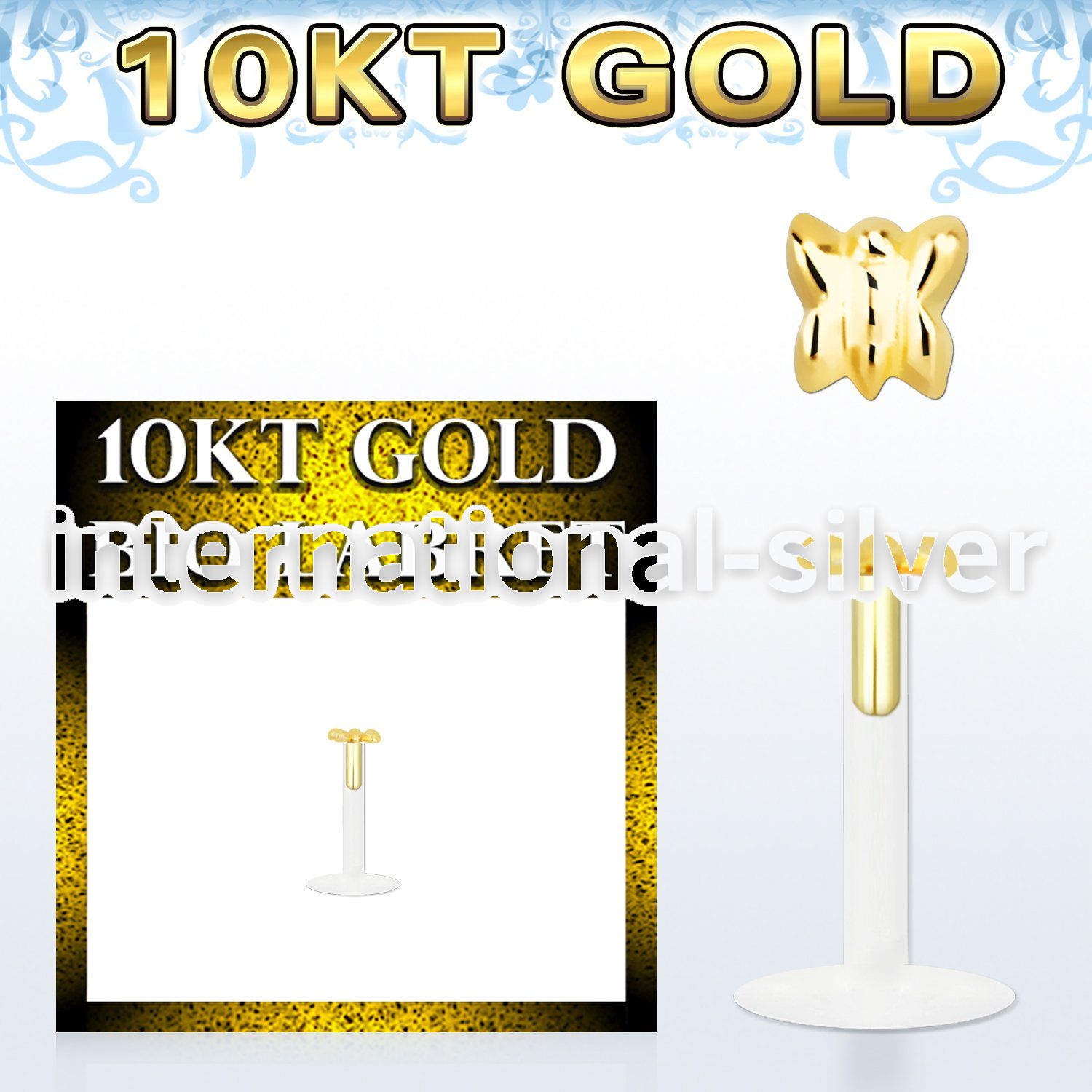 bio flex labret w 10kt gold clasic butterfly shaped top