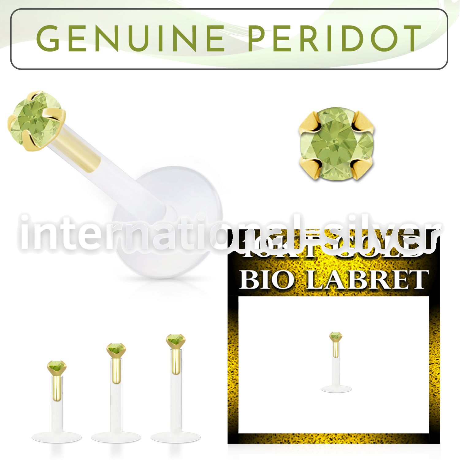 bioflex labret with push in 10kt gold w prong peridot 