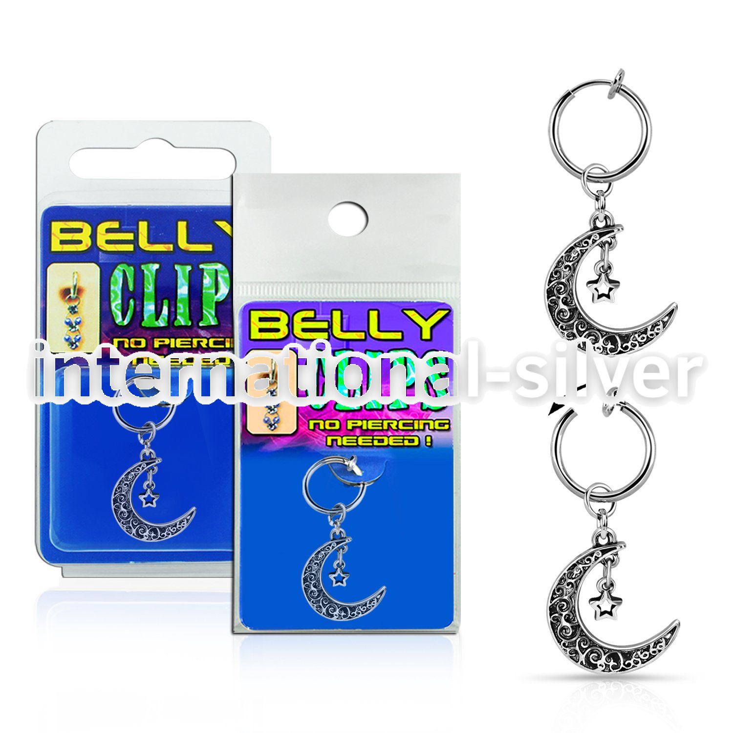 blcp730 fake belly clip w a dangling classic moon w the star 