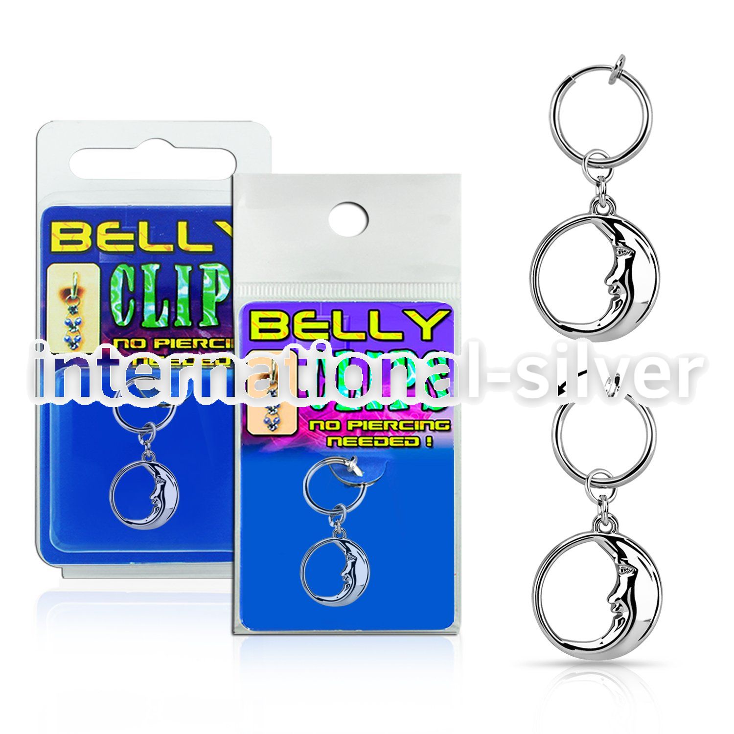 blcp733 fake belly clip w a dangling moon in the circle 