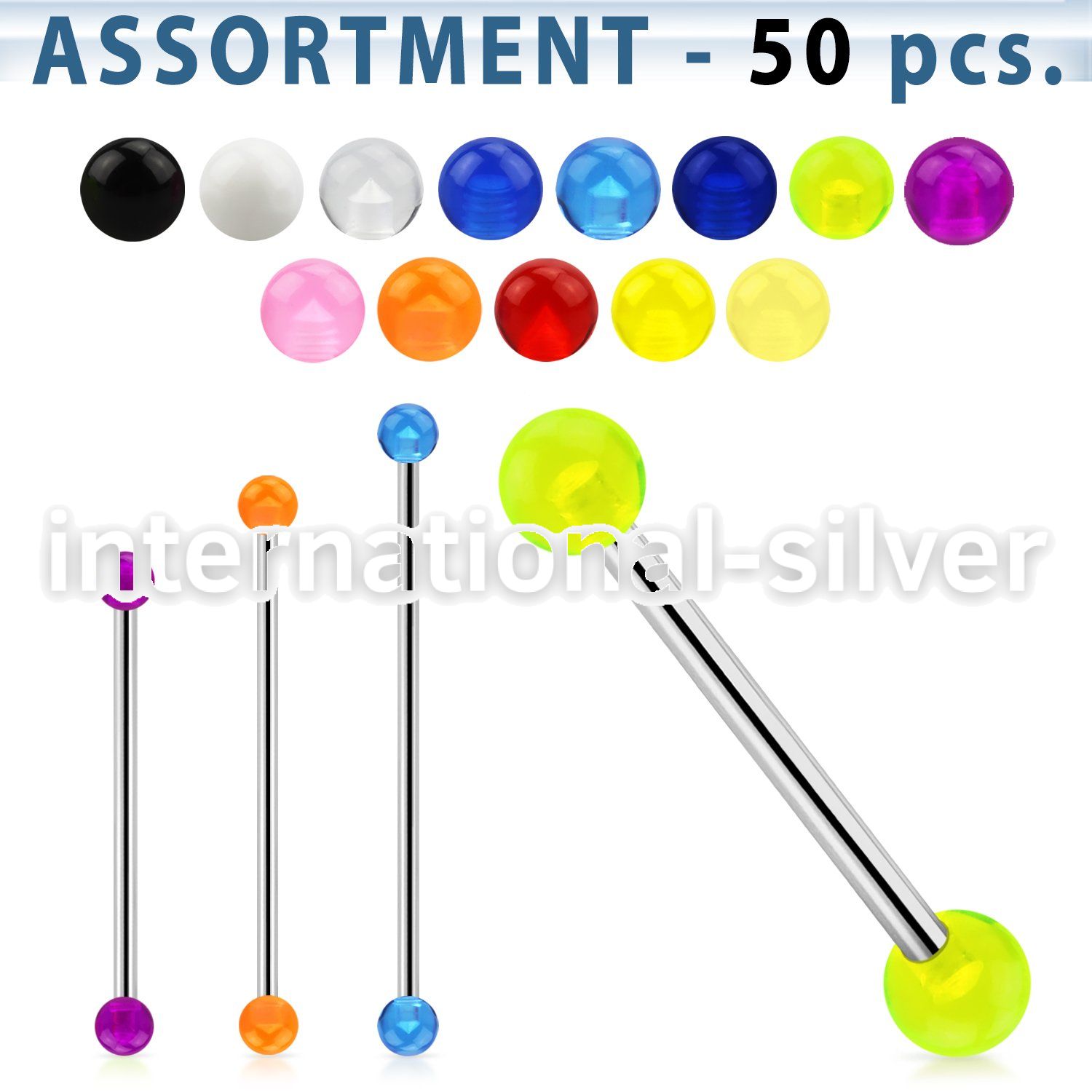 blk202 straight barbells surgical steel 316l with acrylic parts 