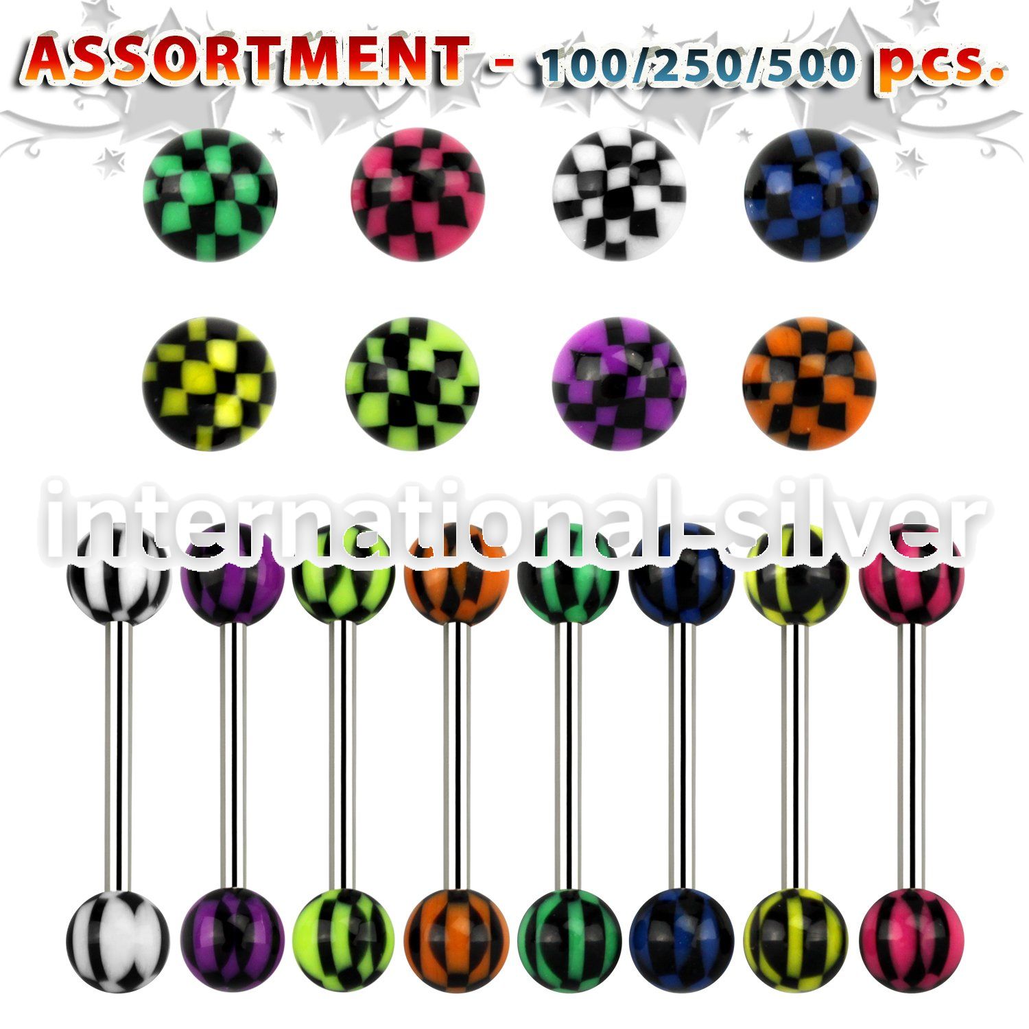 blk321 straight barbells surgical steel 316l with acrylic parts tongue