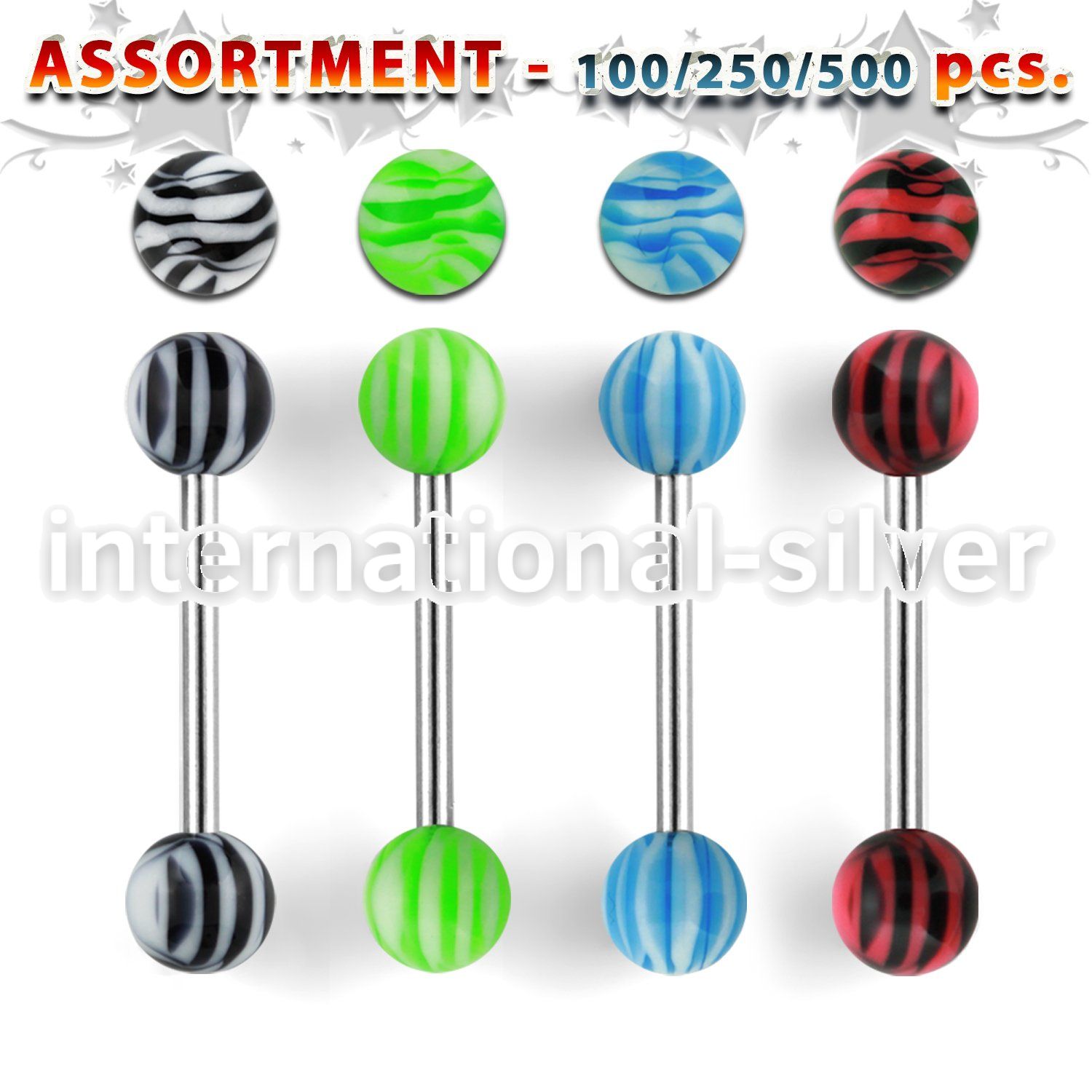 blk327 straight barbells surgical steel 316l with acrylic parts tongue