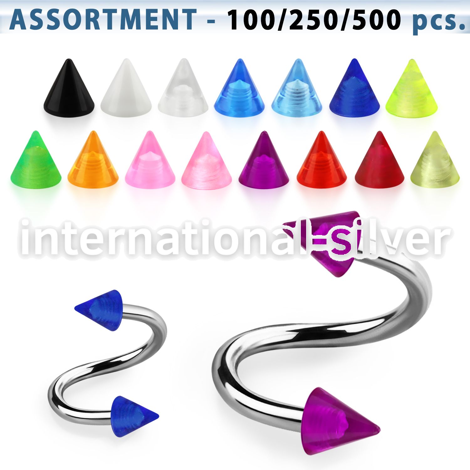 blk353 spirals twisters surgical steel 316l with acrylic parts eyebrow