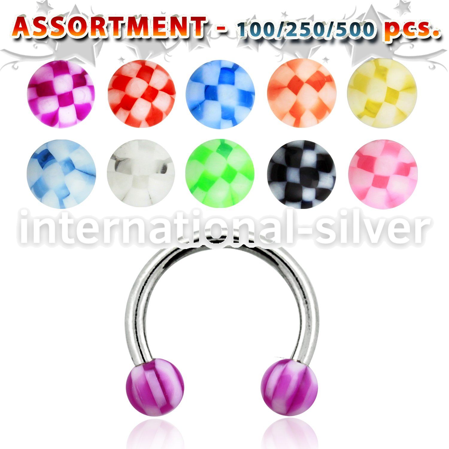 blk383 horseshoes surgical steel 316l with acrylic parts belly button