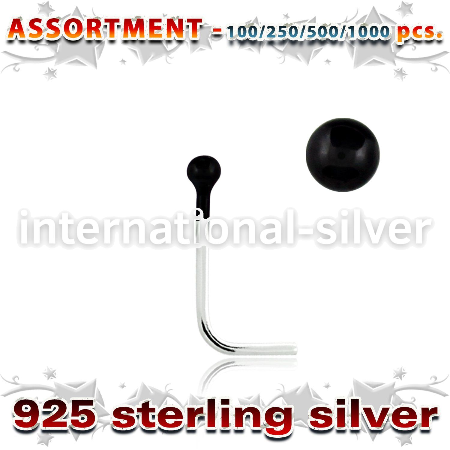 blk460 l shape nose studs silver 925 nose
